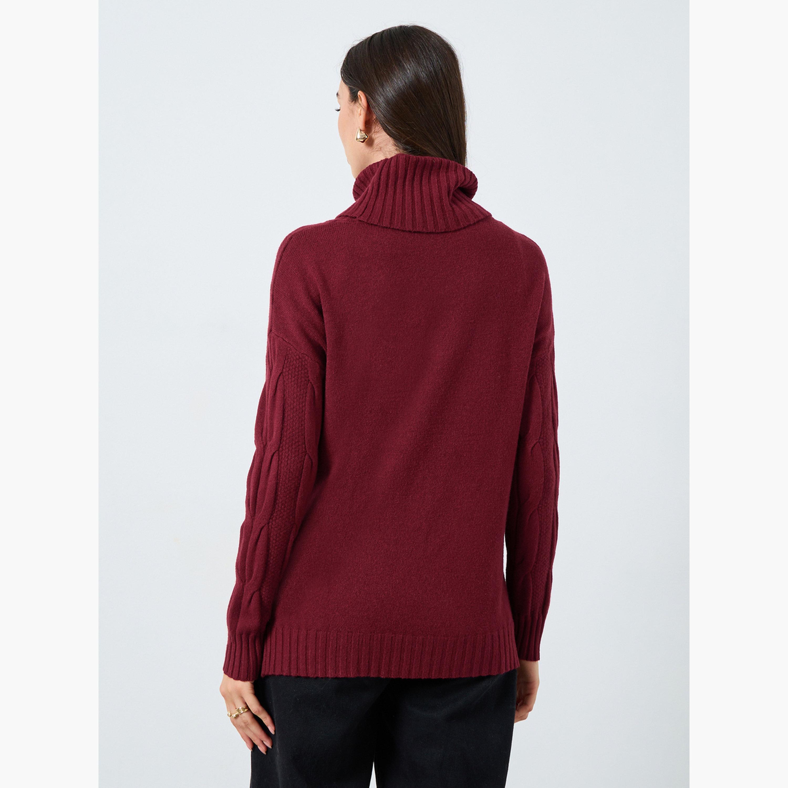 ستايلي - سترة لون برغندي محبوكة برقبة دائرية للنساء -women-winterwear-cardigansandjumpers-jumpers-image-4