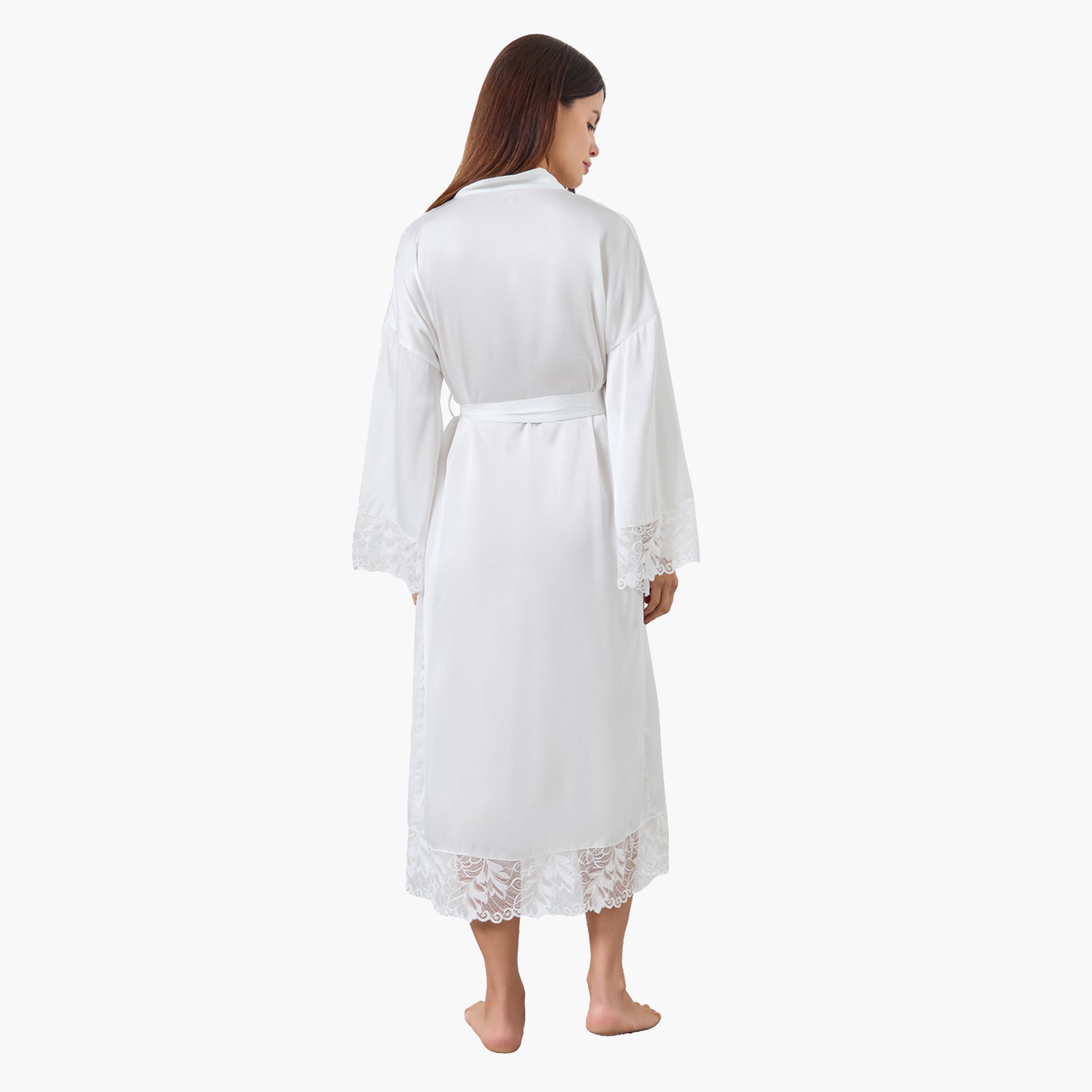 ستايلي - روب ساتان مع حواف من الدانتيل للنساء-women-clothing-nightwear-robes-image-4