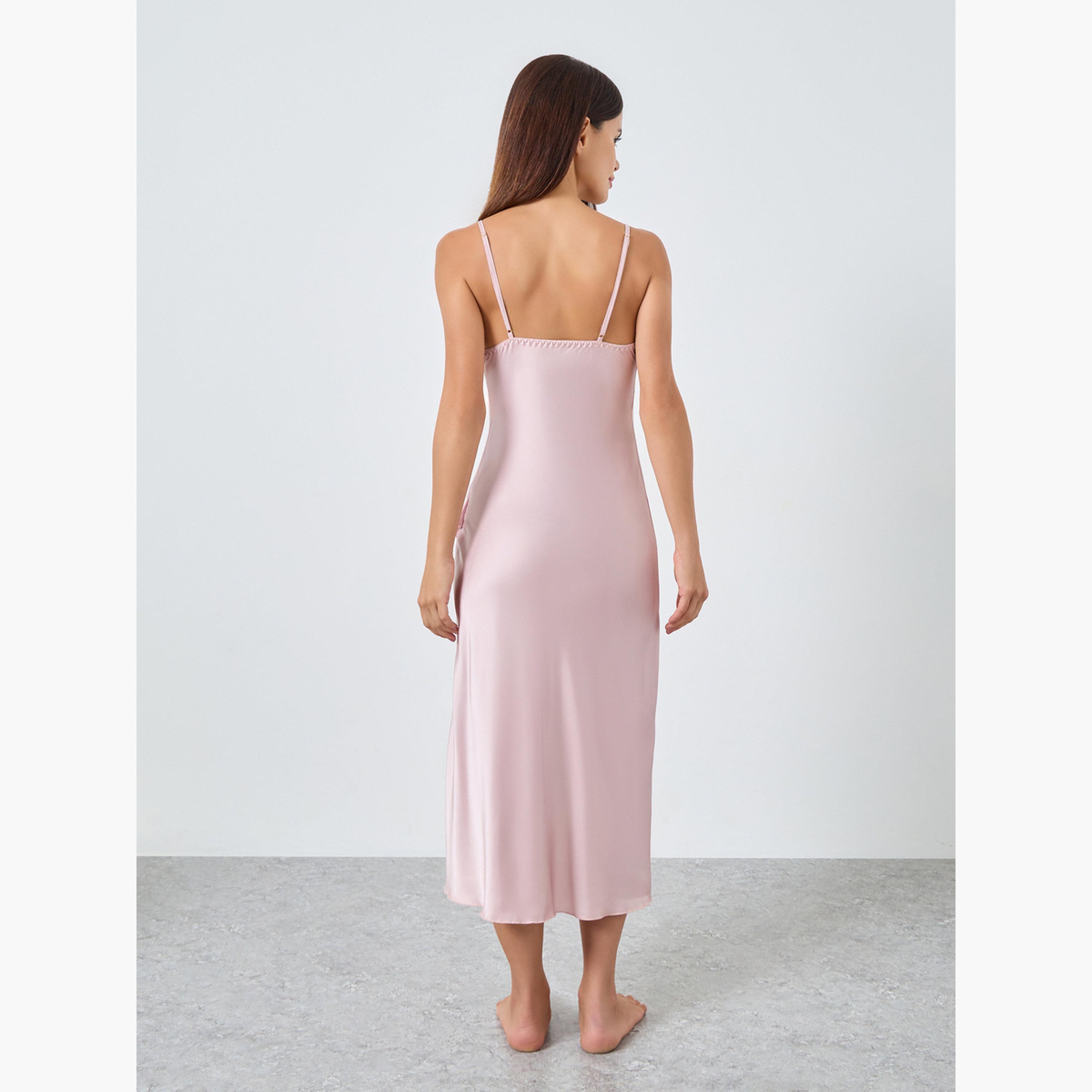 Styli Satin Cowl Neck Thigh High Slit Slip Dress-women-clothing-nightwear-nighties-image-3