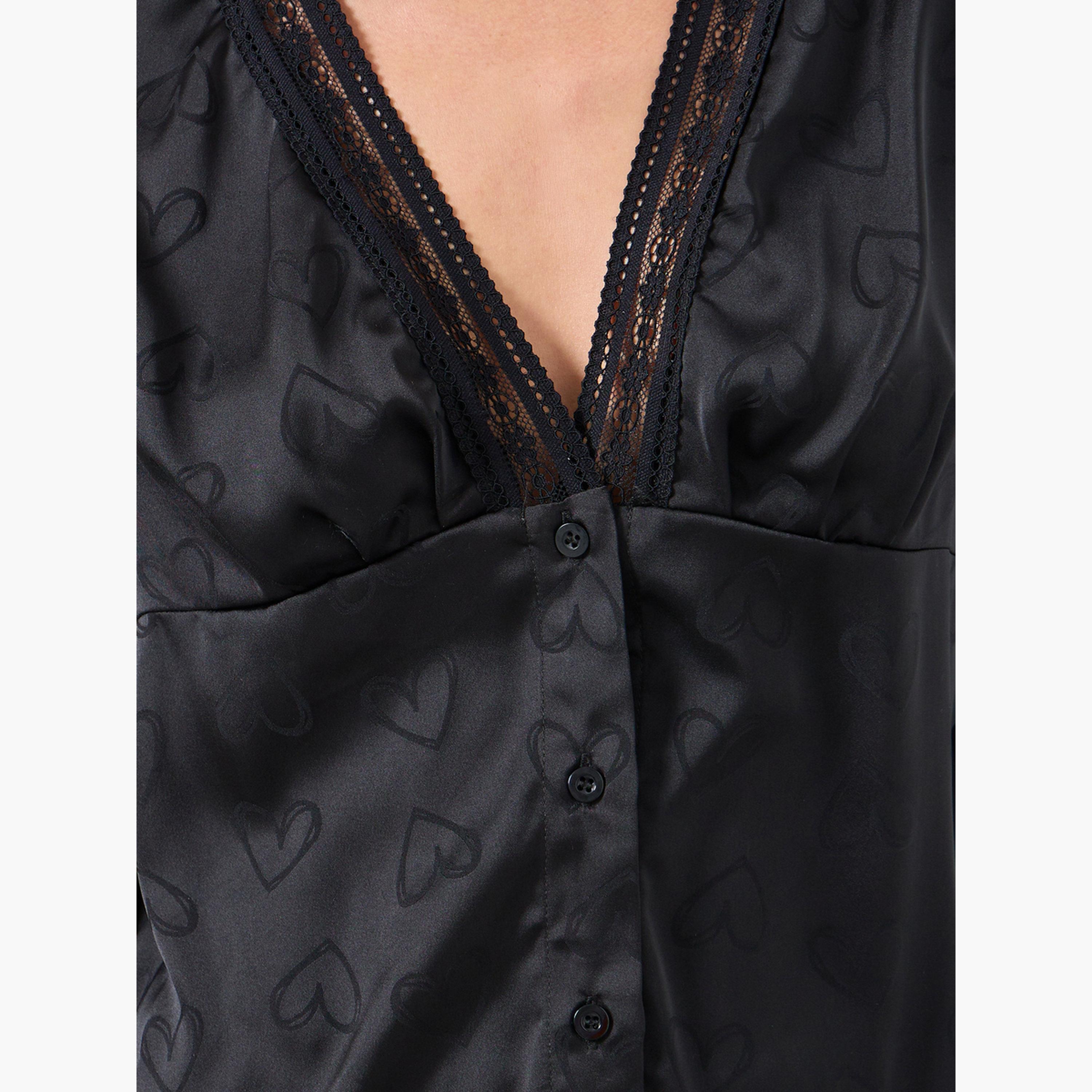 ستايلي - بيجاما قميص جاكار بنقشة قلب من الساتان للنساء-women-clothing-nightwear-pyjamas-longsets-image-5
