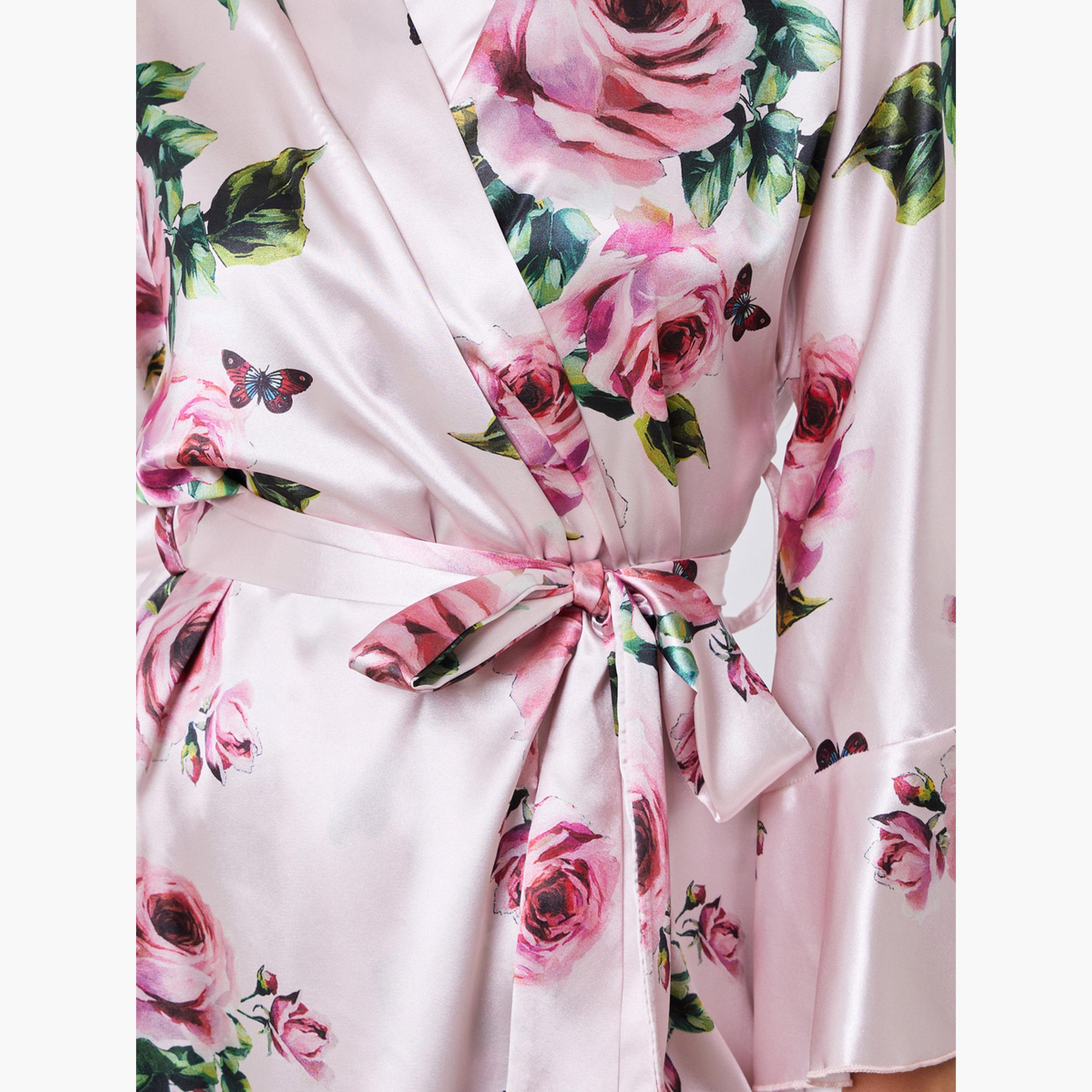 Styli Floral Print Ruffle Detail Satin Robe-women-clothing-nightwear-robes-image-4