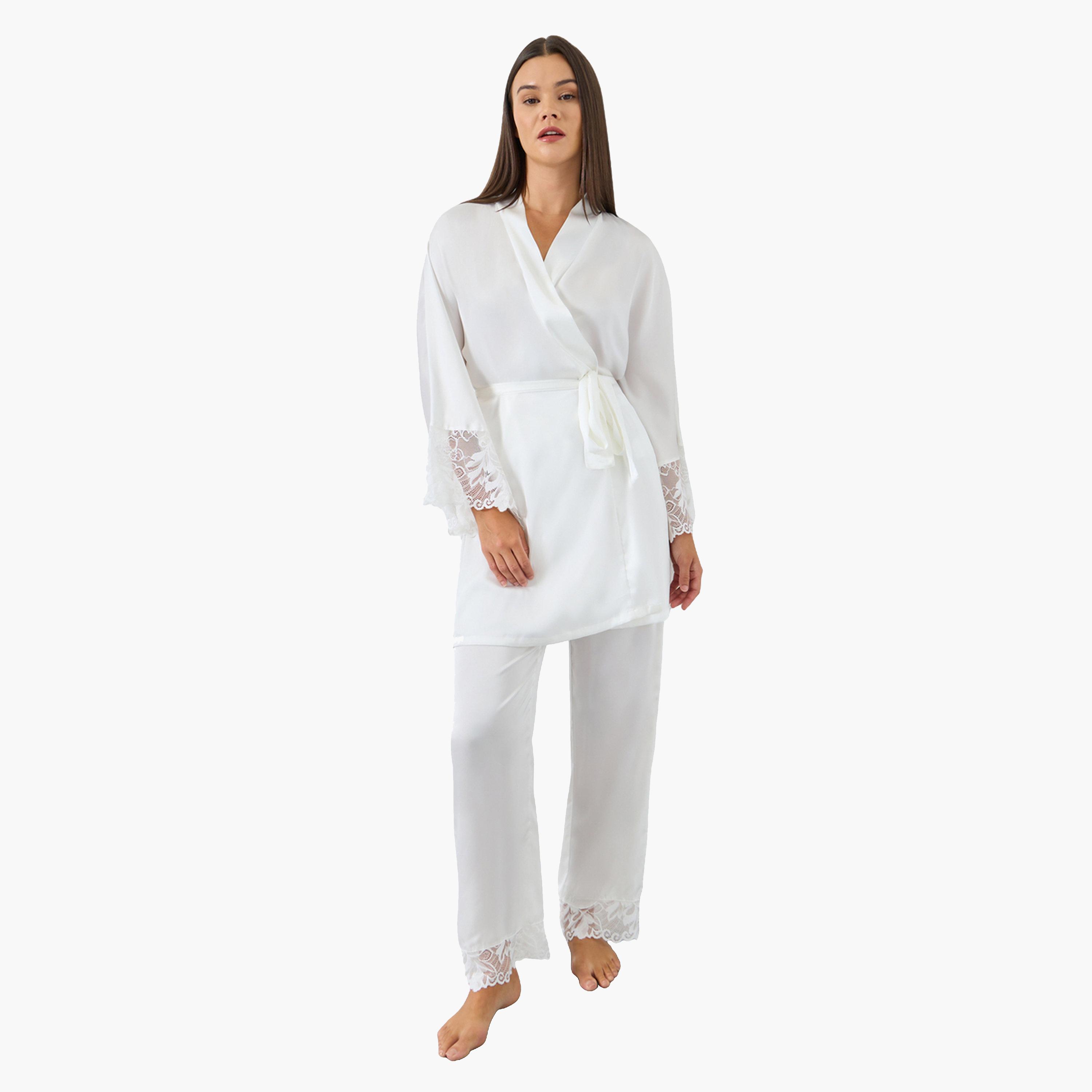 ستايلي - بيجاما روب برباط طويل وتفاصيل دانتيل للنساء-women-clothing-nightwear-pyjamas-longsets-image-1