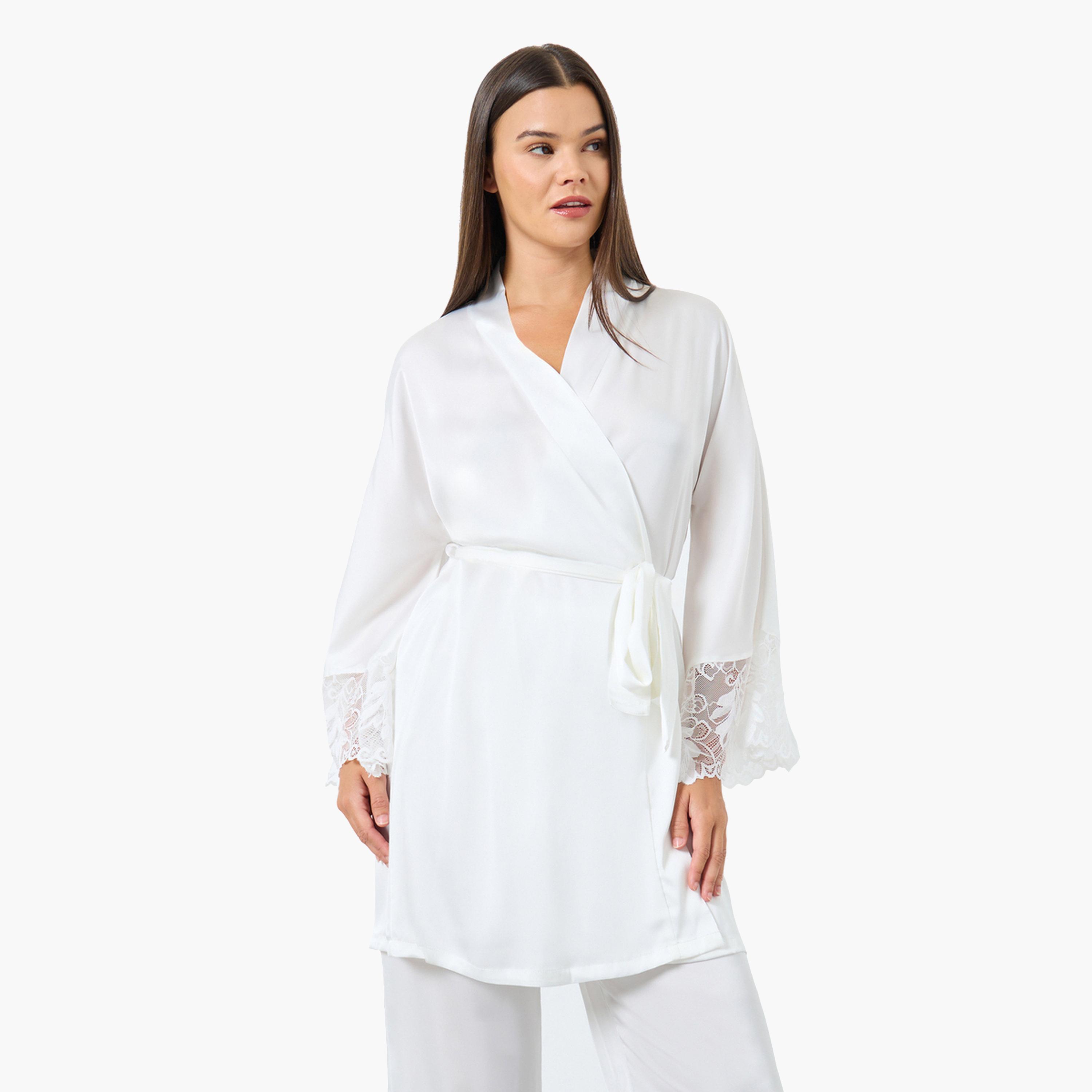 ستايلي - بيجاما روب برباط طويل وتفاصيل دانتيل للنساء-women-clothing-nightwear-pyjamas-longsets-image-2