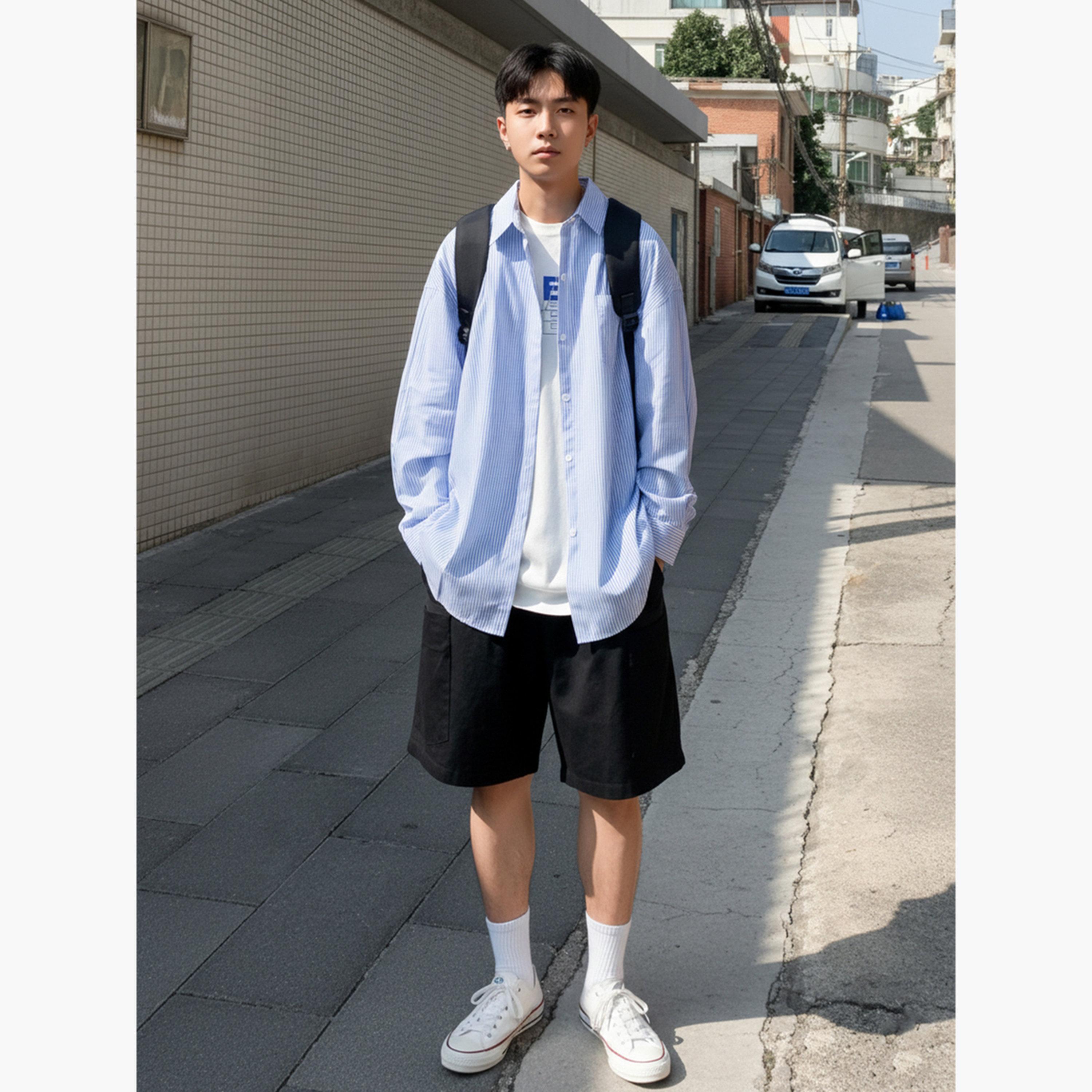 Take Two Men Blue Striped Oversized Shirt-men-clothing-shirts-image-2