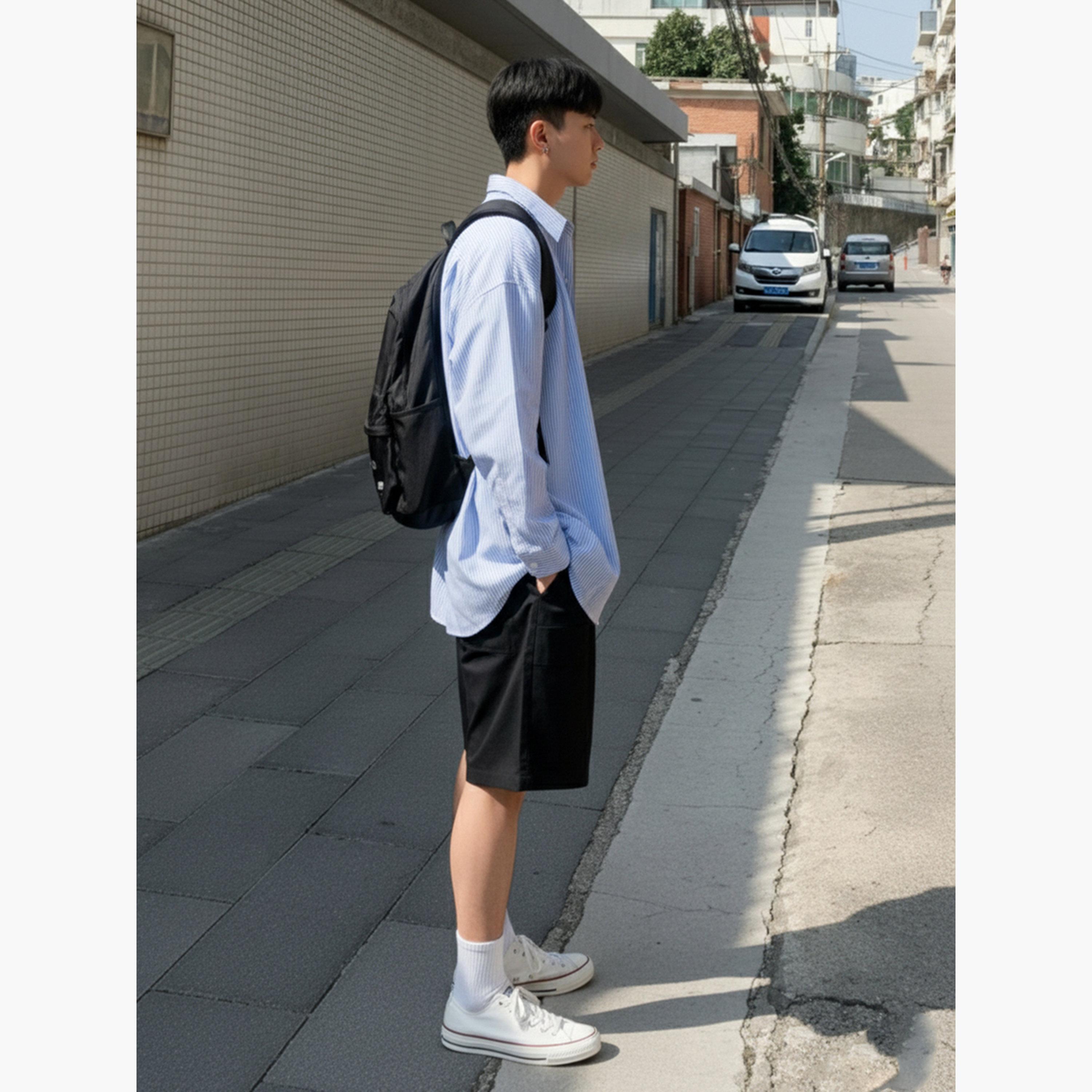 تيك تو - قميص رجالي مخطط أزرق حجم كبير-men-clothing-shirts-image-5