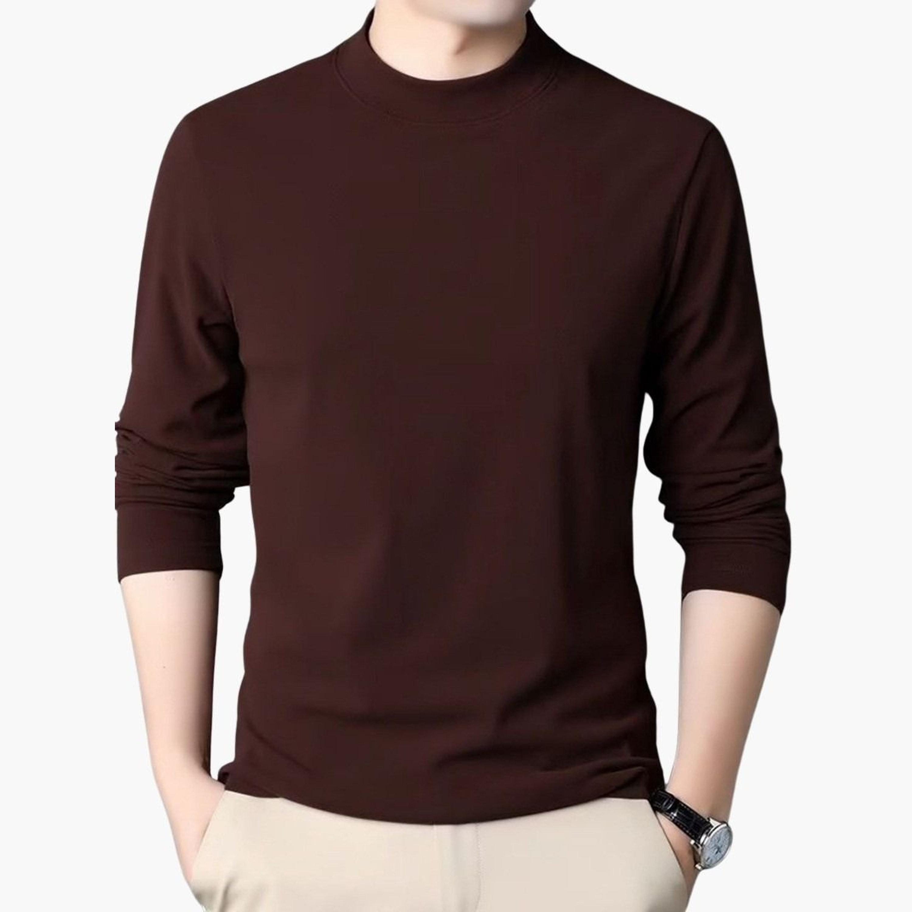 تيك تو - تي شيرت بني محبوك بأكمام طويلة للرجال-men-clothing-tshirtsandpolos-tshirts-image-3
