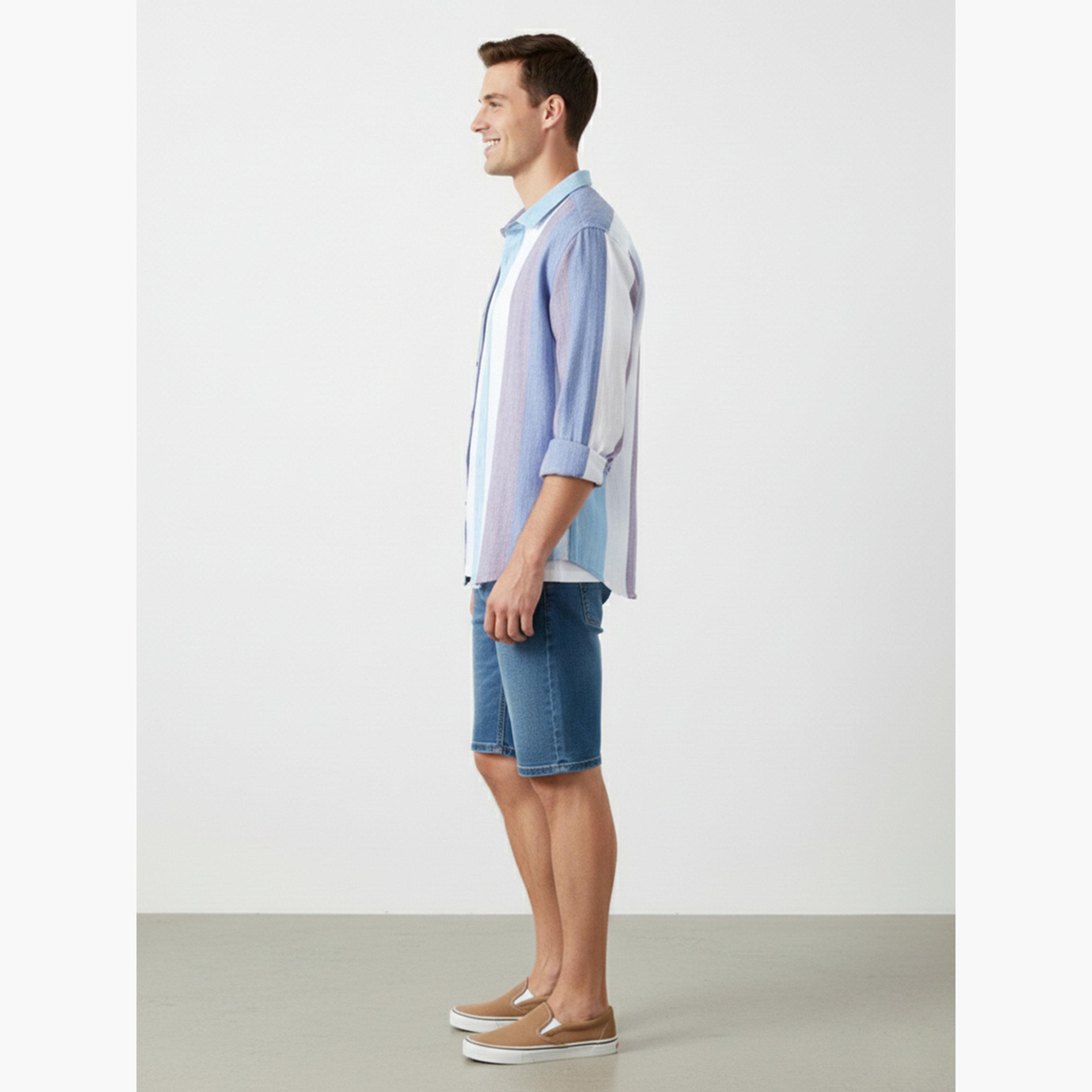 تيك تو - قميص رجالي مخطط أزرق كاجوال-men-clothing-shirts-image-3