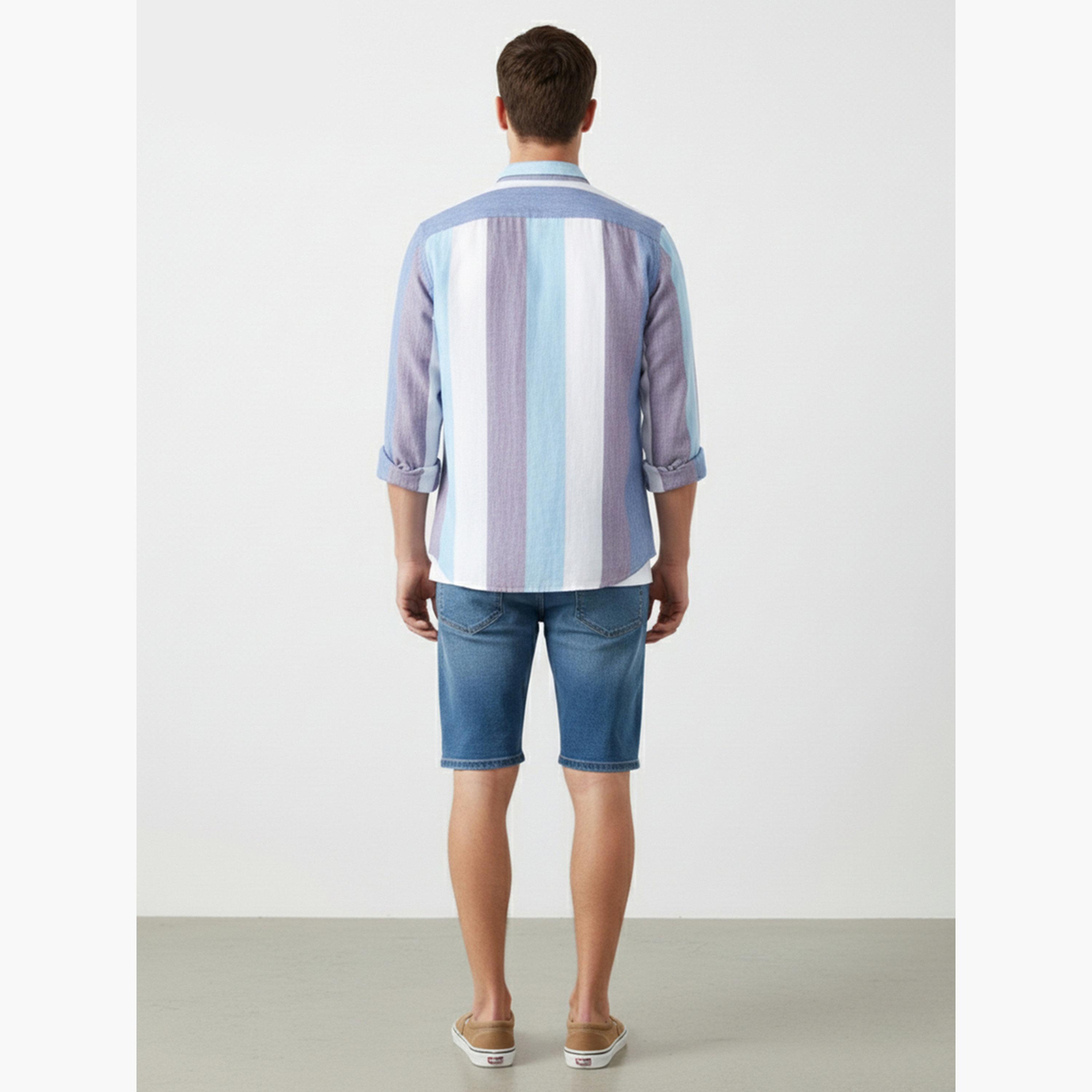 تيك تو - قميص رجالي مخطط أزرق كاجوال-men-clothing-shirts-image-5