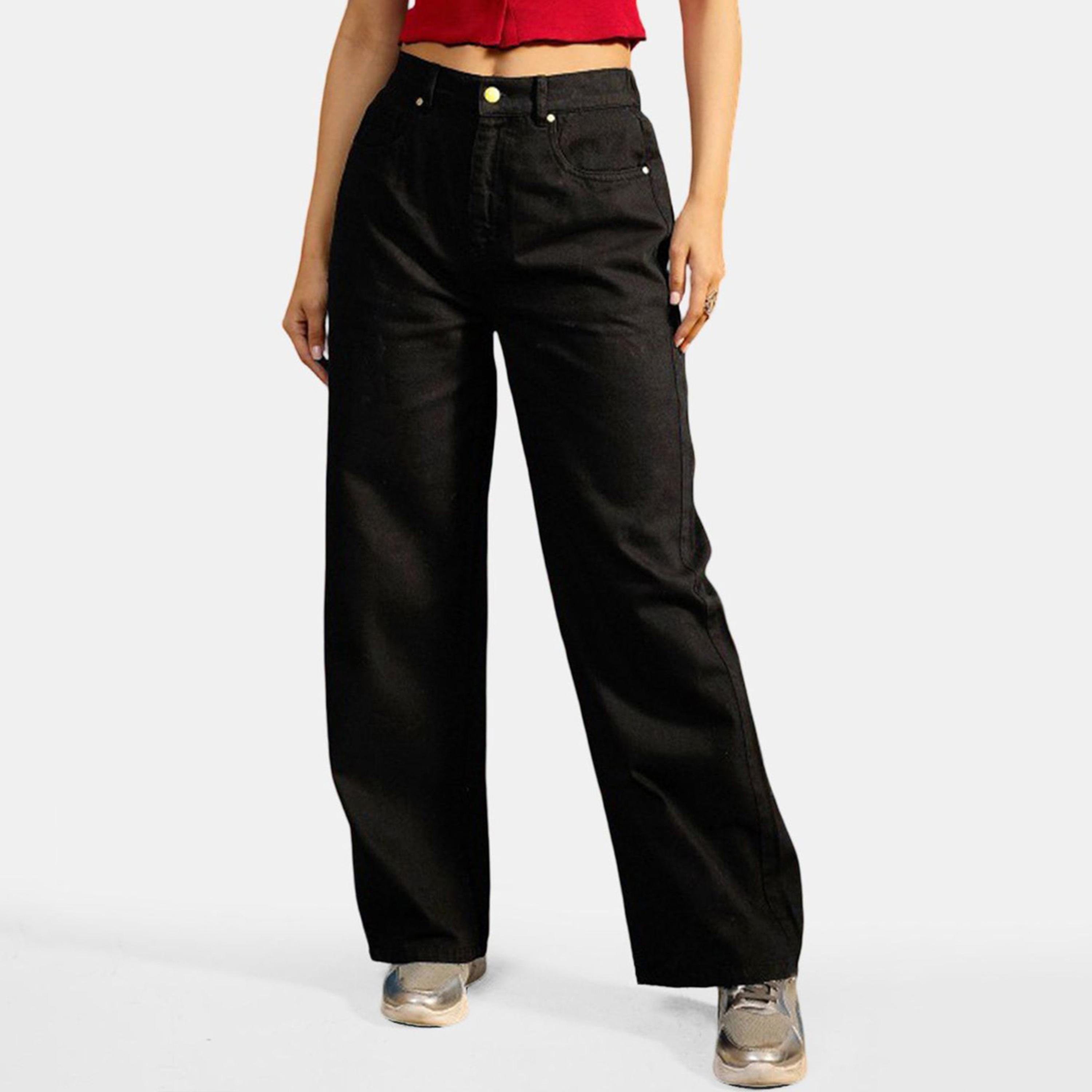 تيك تو - بنطال جينز أسود متوسط ​​الارتفاع بقصة عادية-women-clothing-bottoms-jeans-image-1