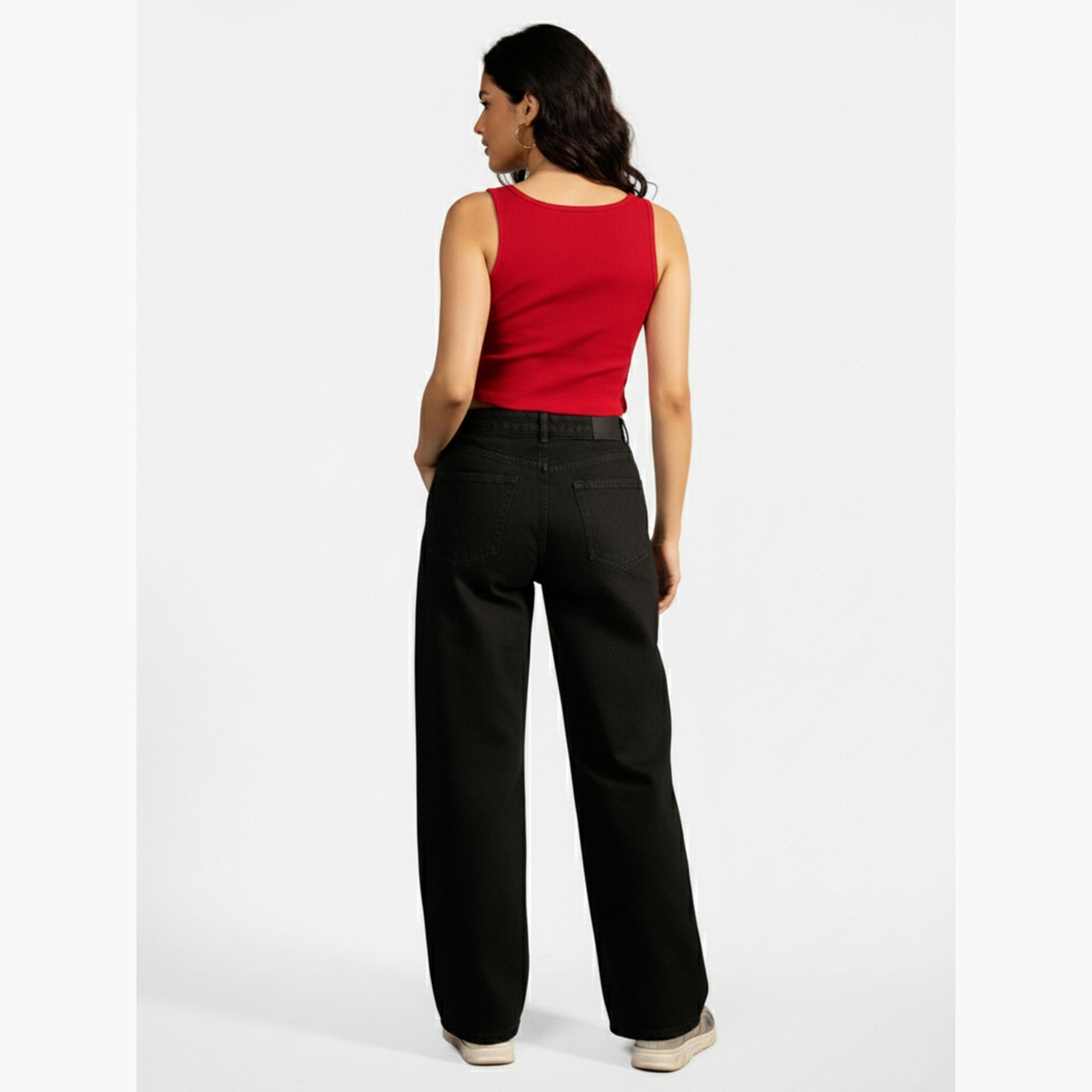 تيك تو - بنطال جينز أسود متوسط ​​الارتفاع بقصة عادية-women-clothing-bottoms-jeans-image-3