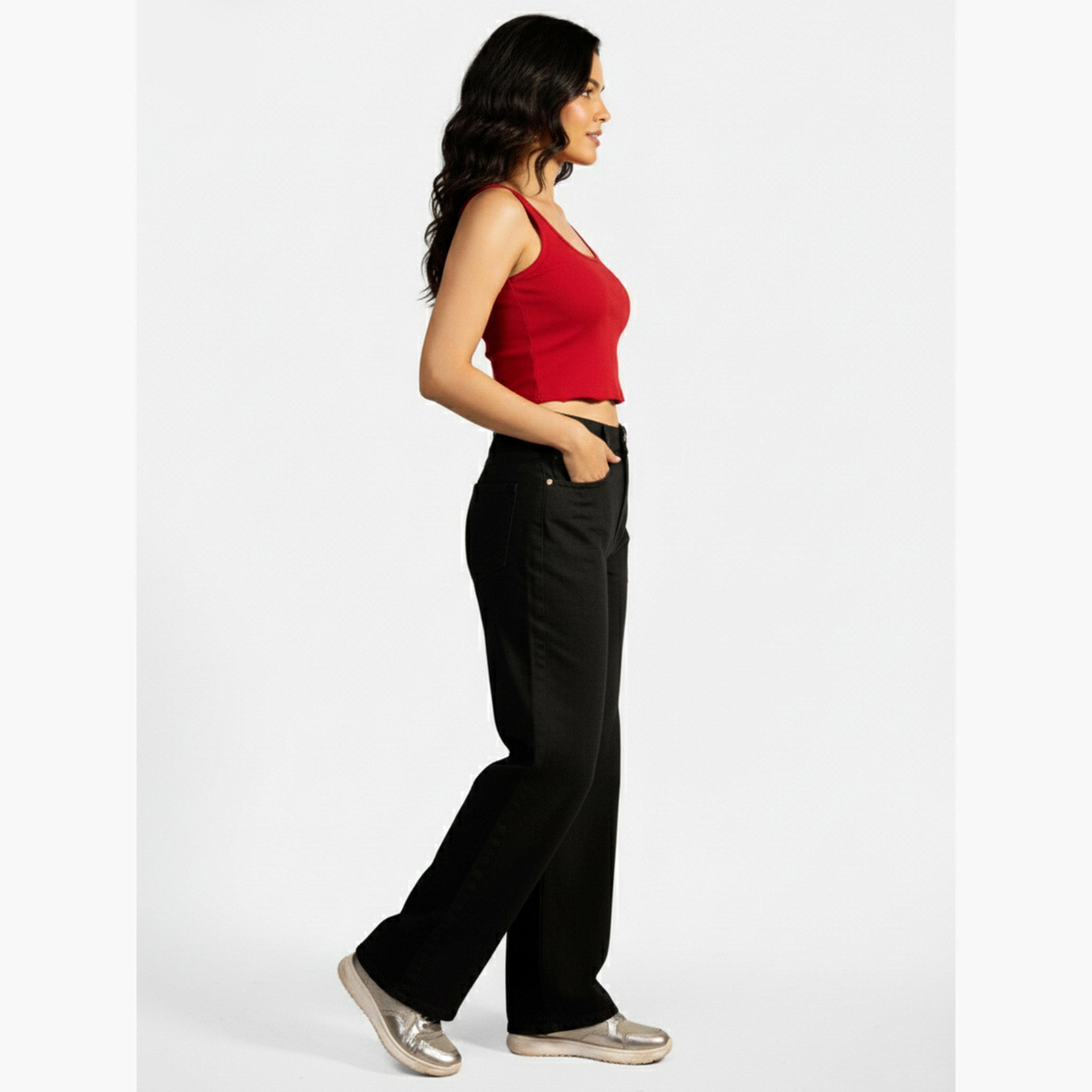 تيك تو - بنطال جينز أسود متوسط ​​الارتفاع بقصة عادية-women-clothing-bottoms-jeans-image-4