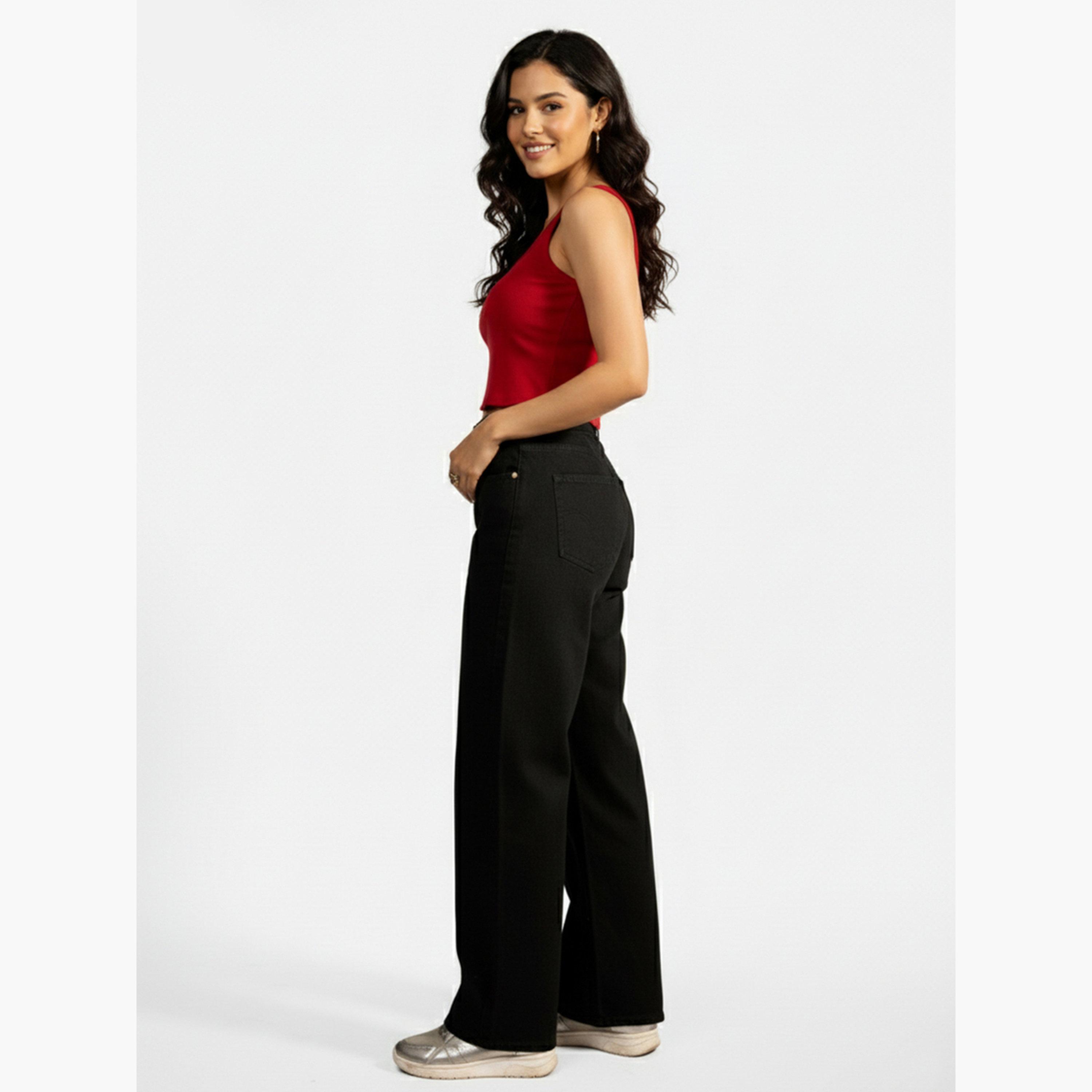 تيك تو - بنطال جينز أسود متوسط ​​الارتفاع بقصة عادية-women-clothing-bottoms-jeans-image-5