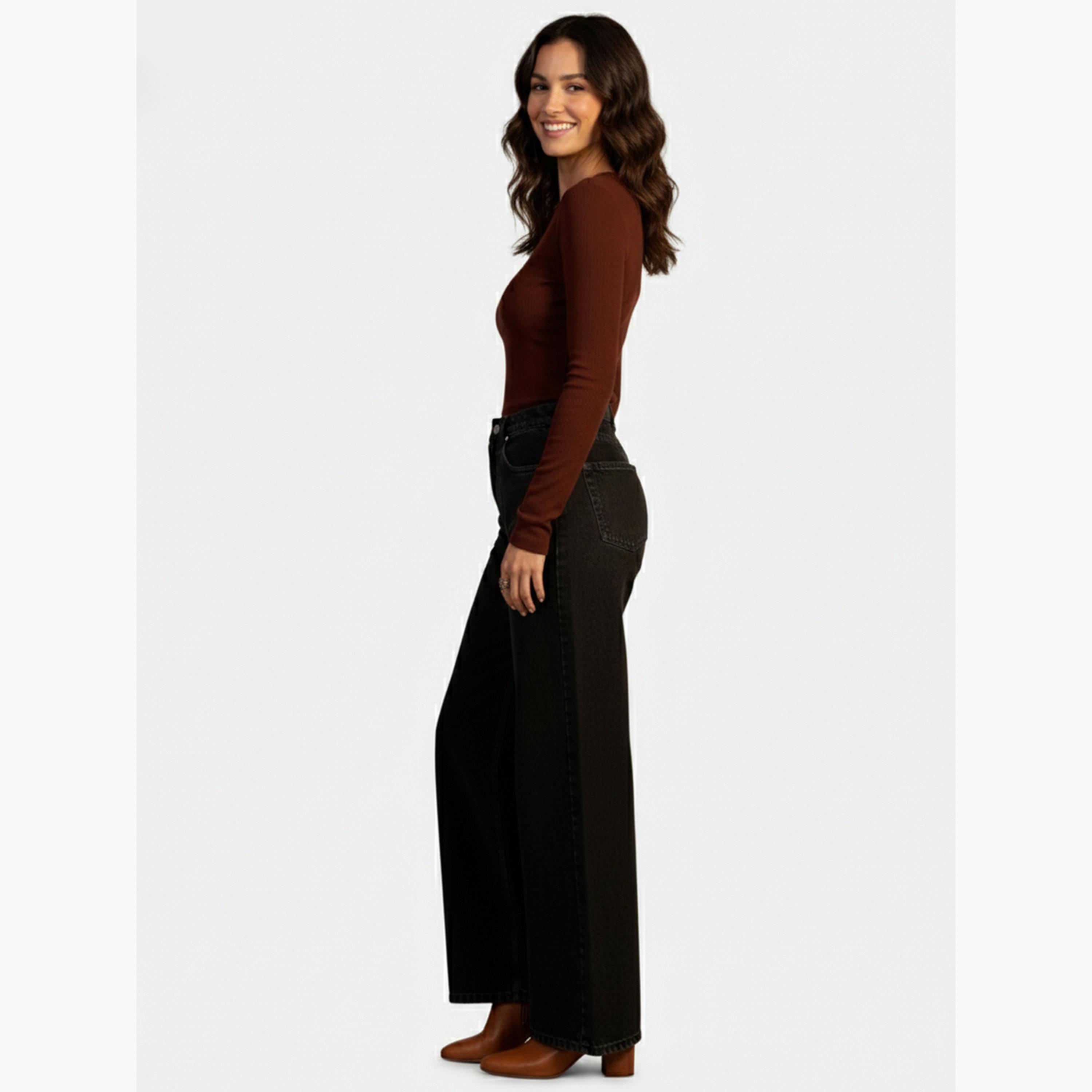 تيك تو - بنطال جينز أسود متوسط ​​الارتفاع بقصة عادية-women-clothing-bottoms-jeans-image-4