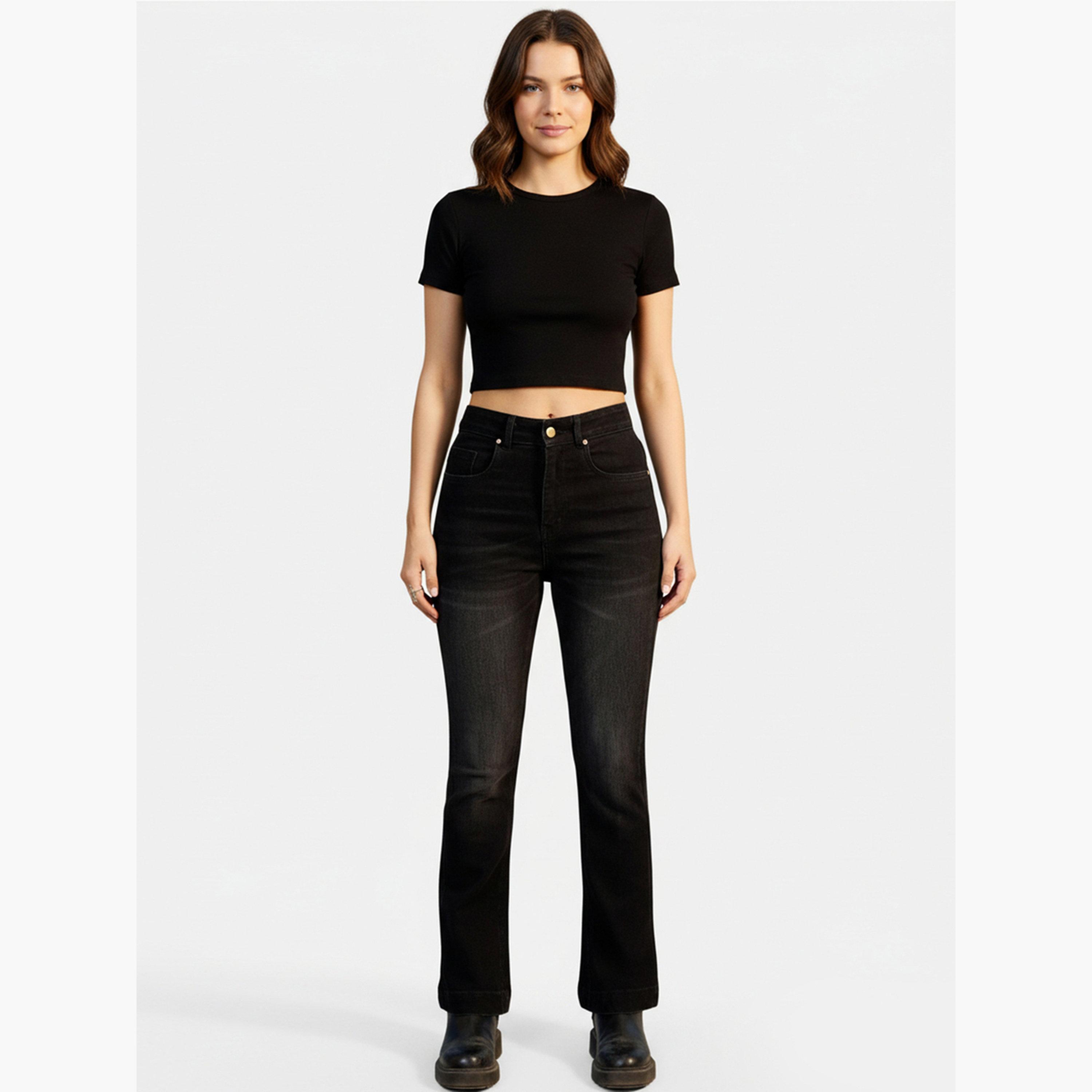 تيك تو - بنطال جينز أسود متوسط ​​الارتفاع بقصة عادية-women-clothing-bottoms-jeans-image-2