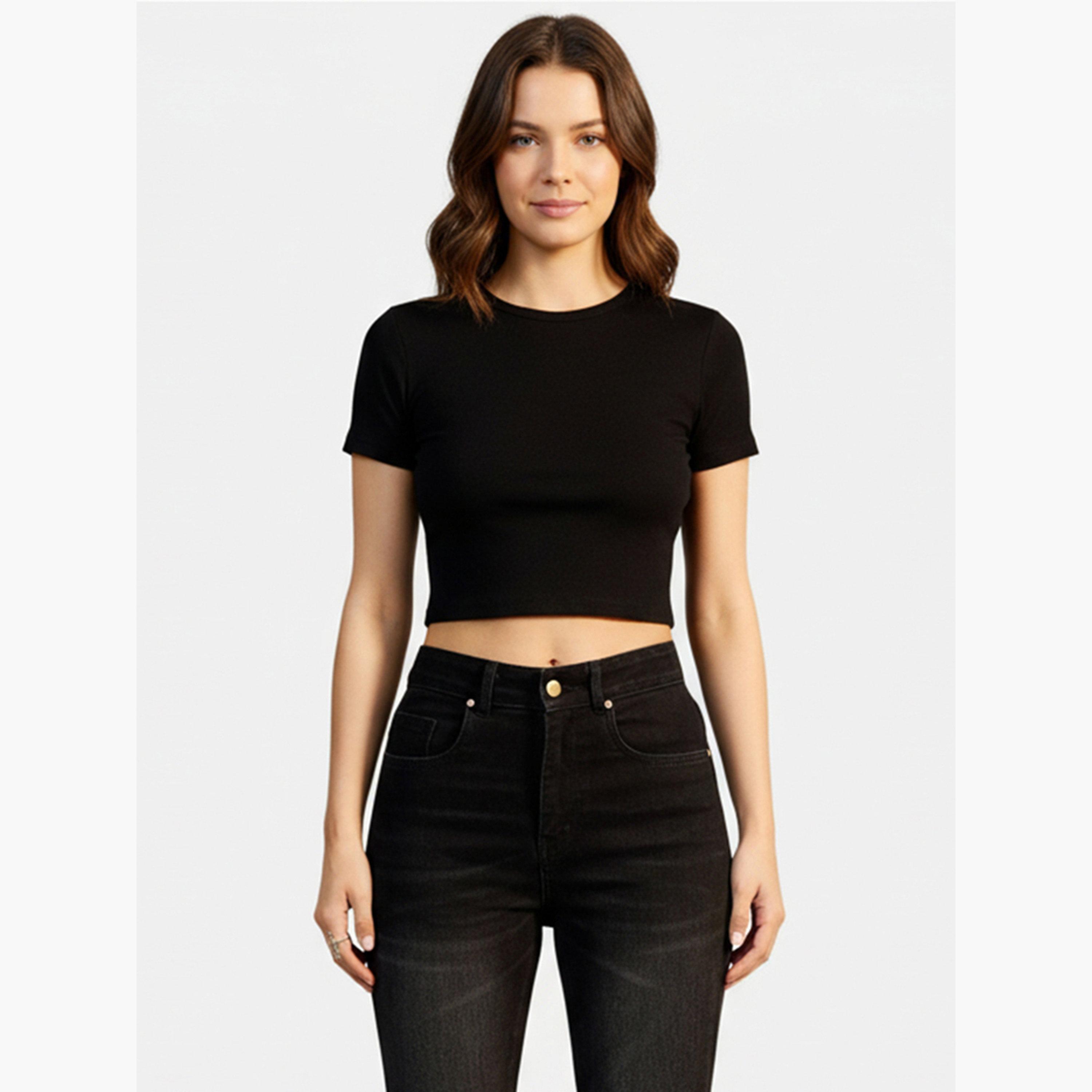 تيك تو - بنطال جينز أسود متوسط ​​الارتفاع بقصة عادية-women-clothing-bottoms-jeans-image-3