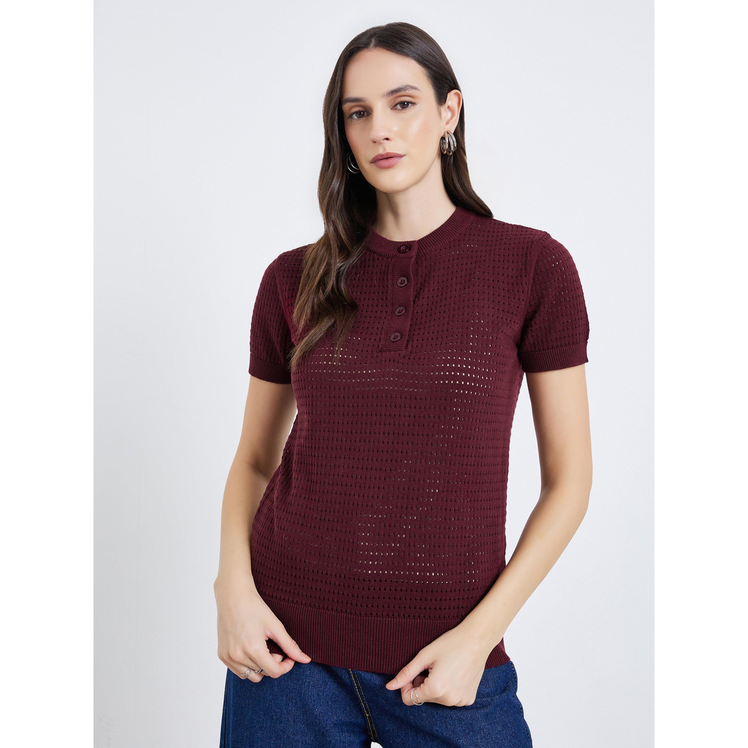 بلوزة قطن 100% محبوكة بنمط كروشيه-women-clothing-tshirts-image-1