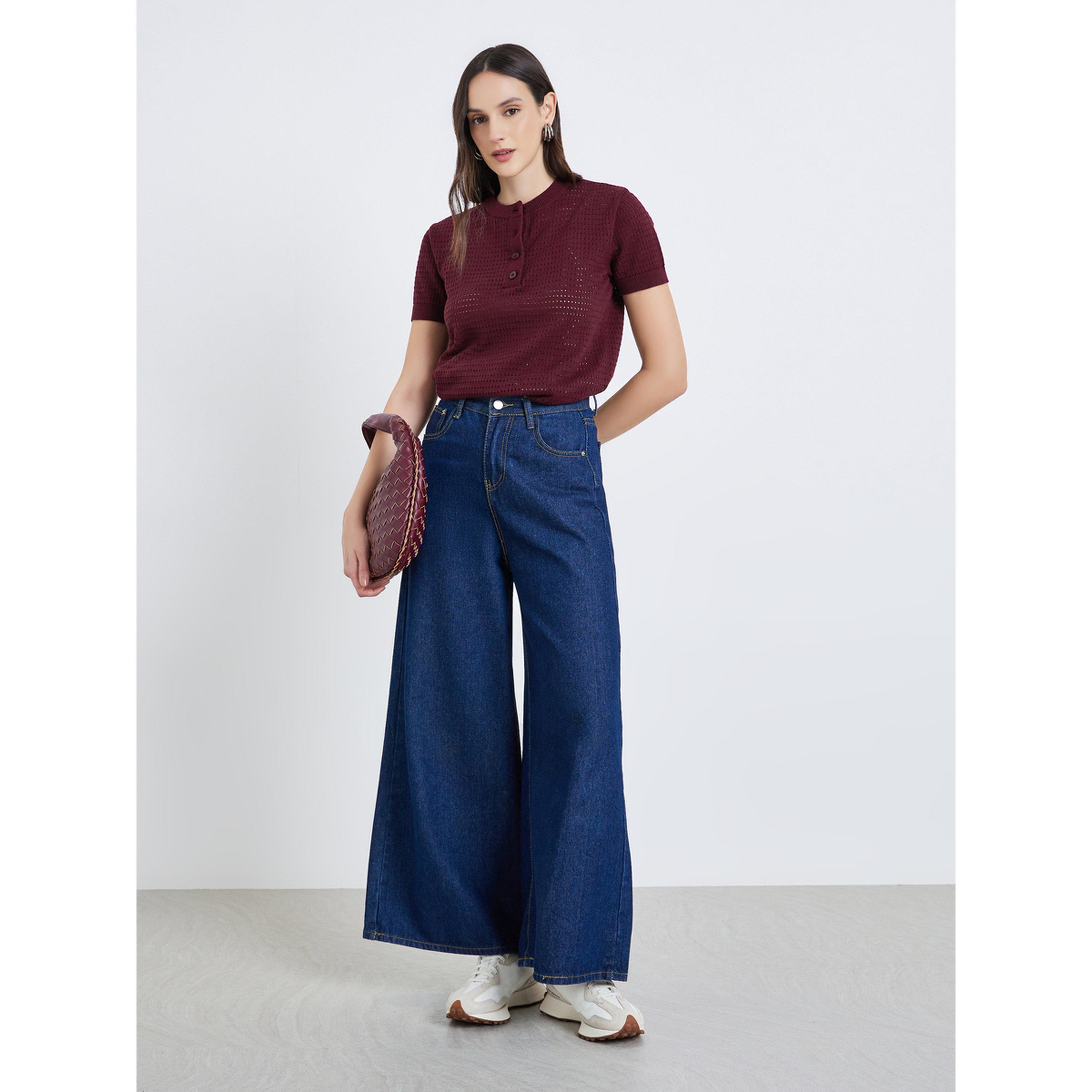 بلوزة قطن 100% محبوكة بنمط كروشيه-women-clothing-tshirts-image-2