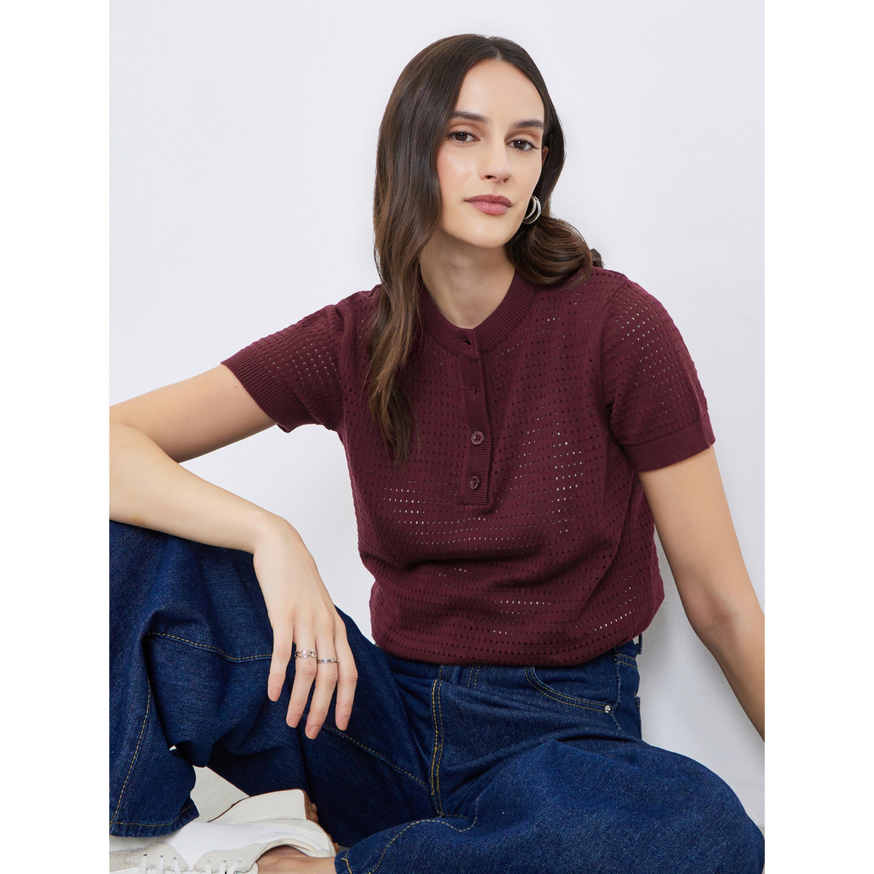بلوزة قطن 100% محبوكة بنمط كروشيه-women-clothing-tshirts-image-3