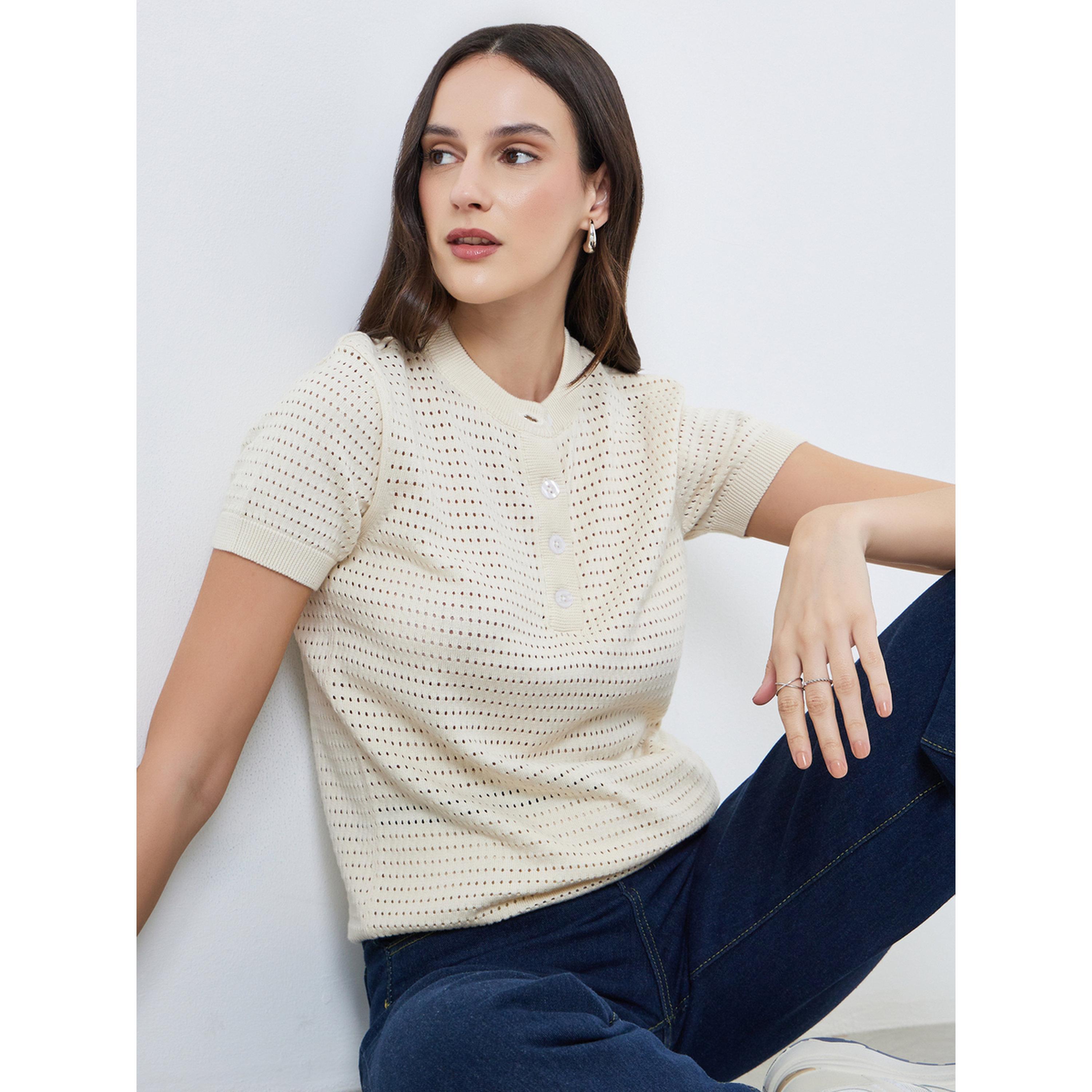 بلوزة قطن 100% محبوكة بنمط كروشيه-women-clothing-tshirts-image-3