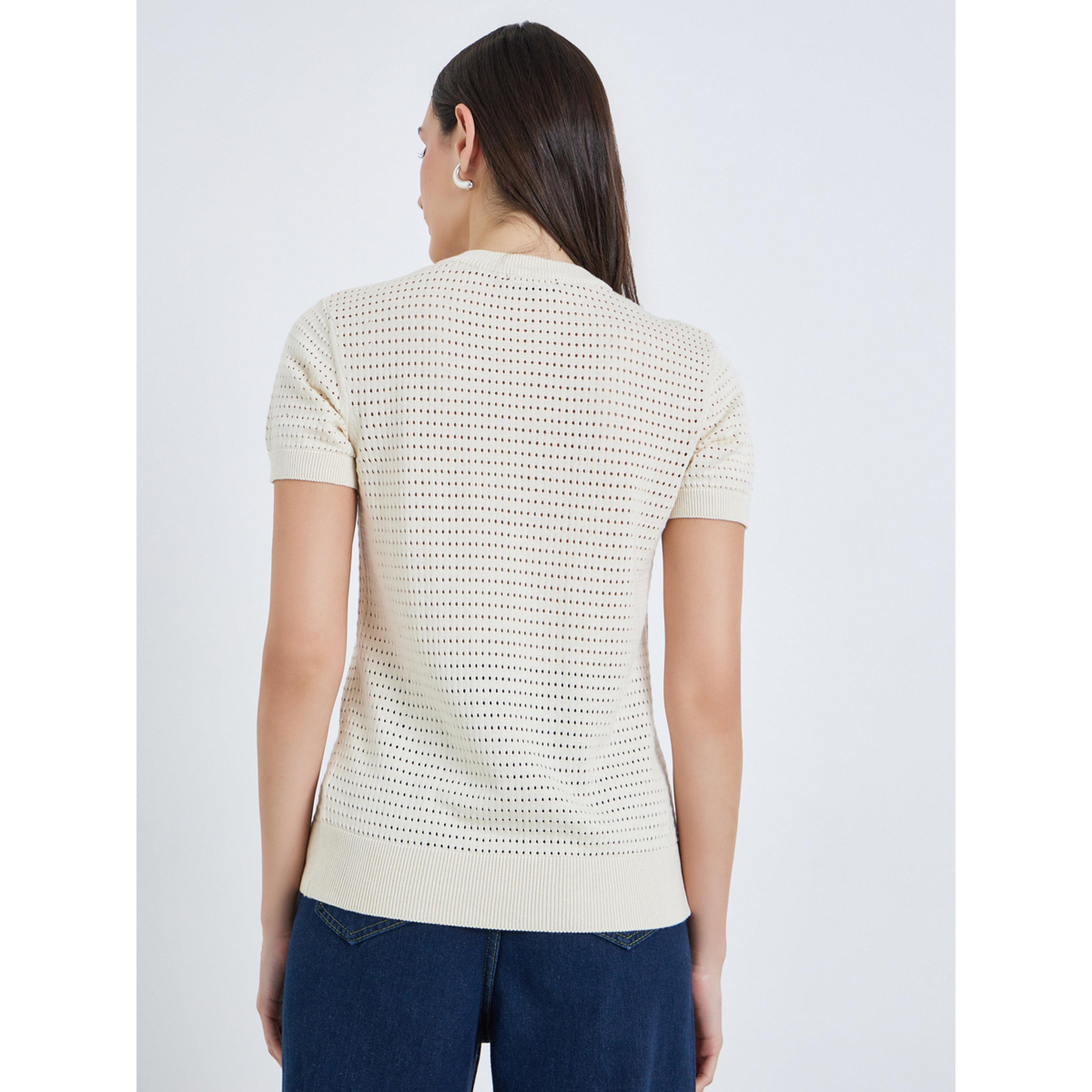 بلوزة قطن 100% محبوكة بنمط كروشيه-women-clothing-tshirts-image-4