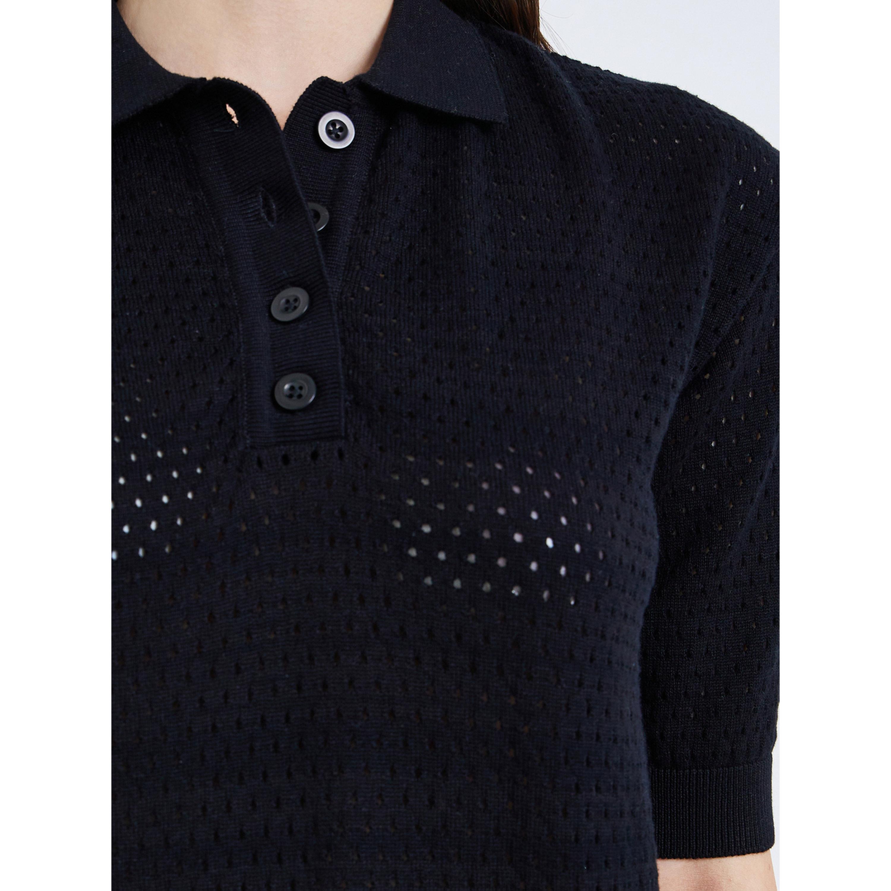 تيشيرت بولو محبوك بنمط كروشيه-women-clothing-tshirts-image-5