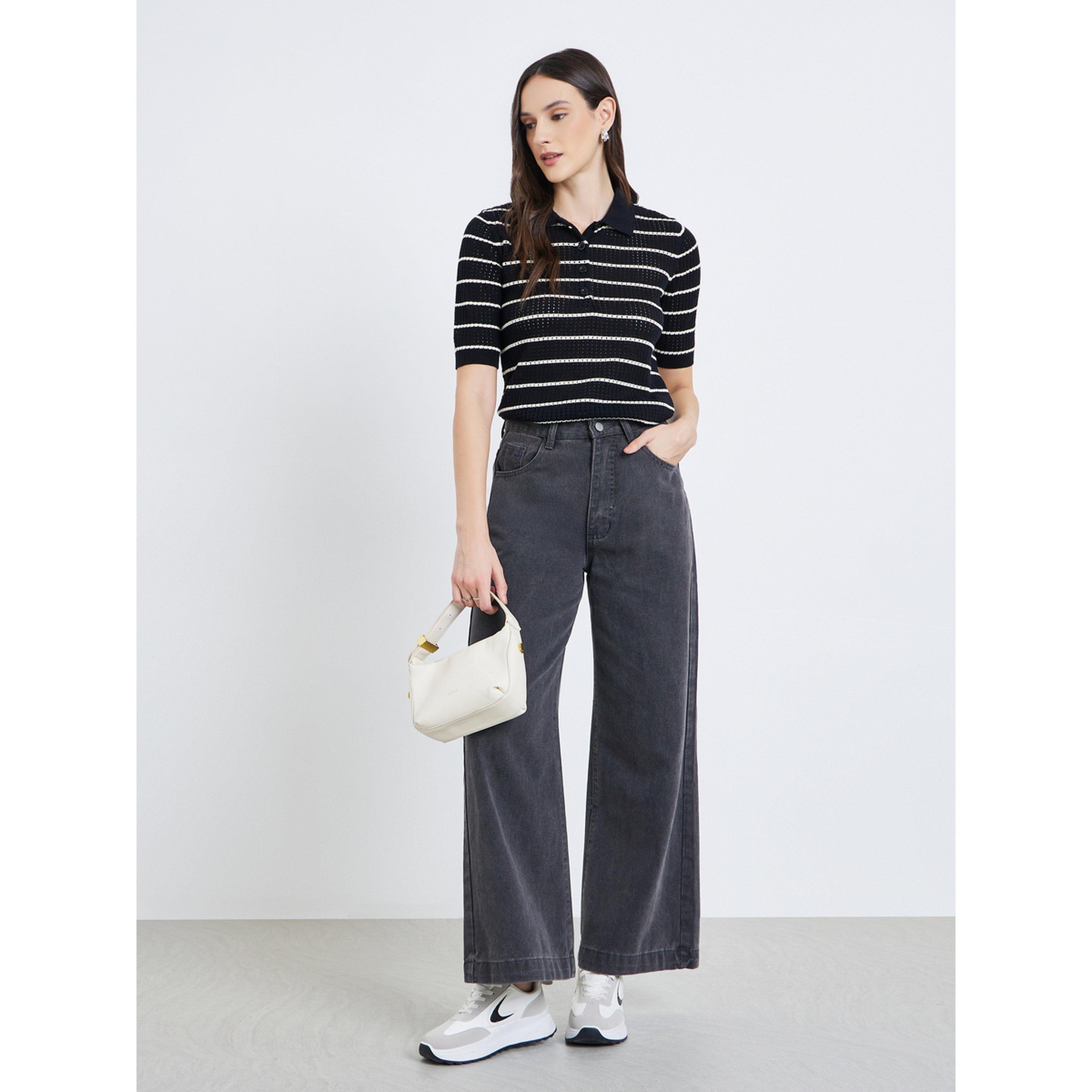 تيشيرت بولو قطن 100% محبوك ومخطط-women-clothing-tshirts-image-2