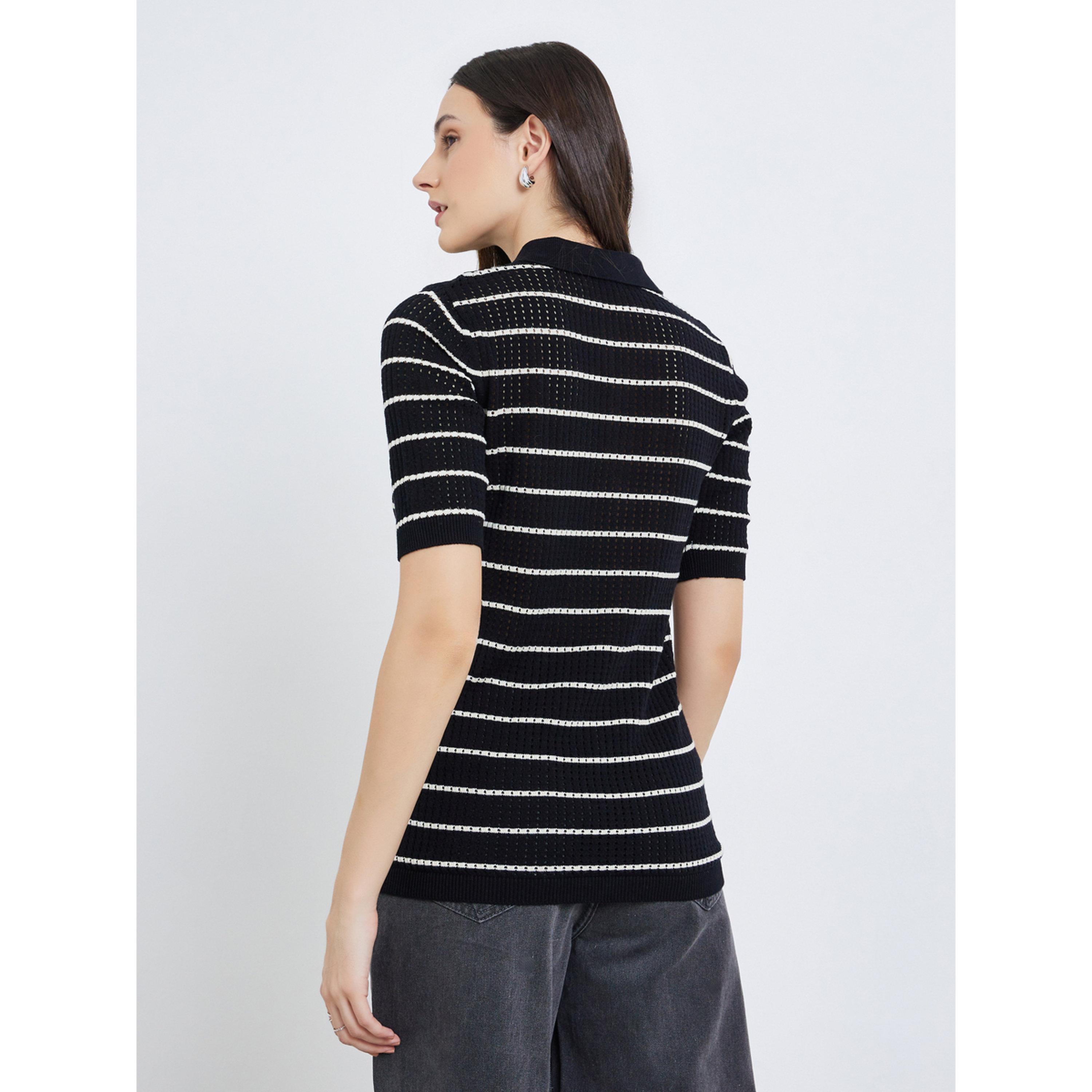 تيشيرت بولو قطن 100% محبوك ومخطط-women-clothing-tshirts-image-4