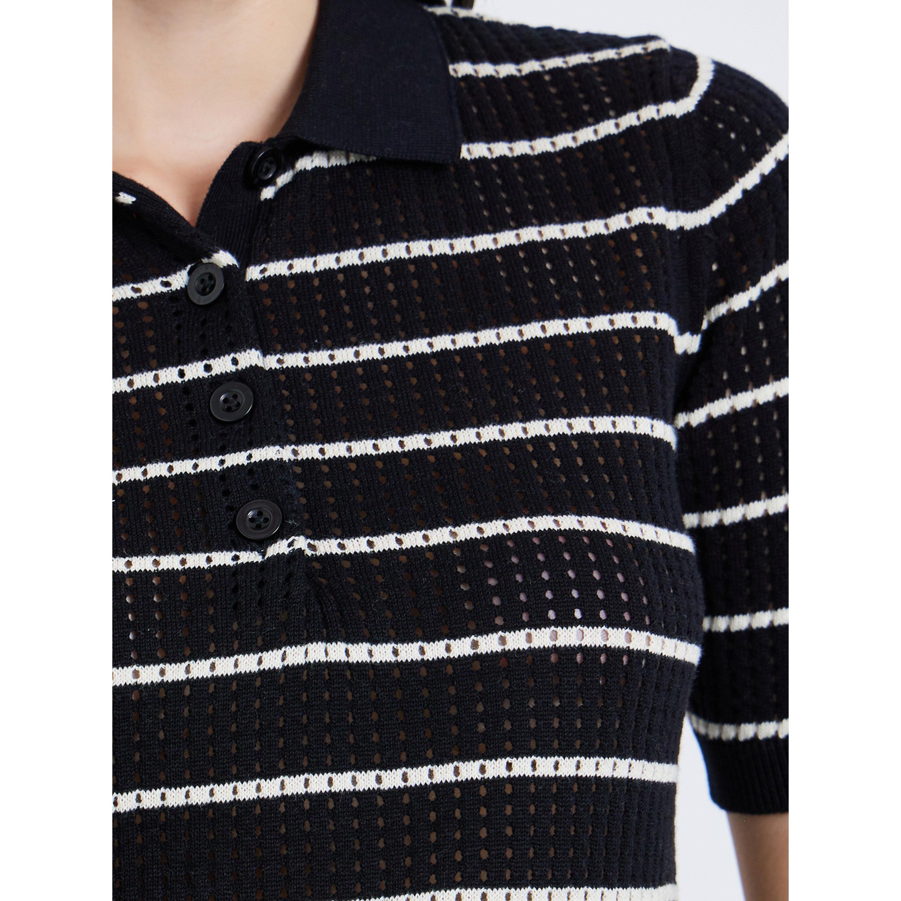 Styli Women Striped Flat Knit 100% Cotton Polo T-Shirt-women-clothing-tshirts-image-5