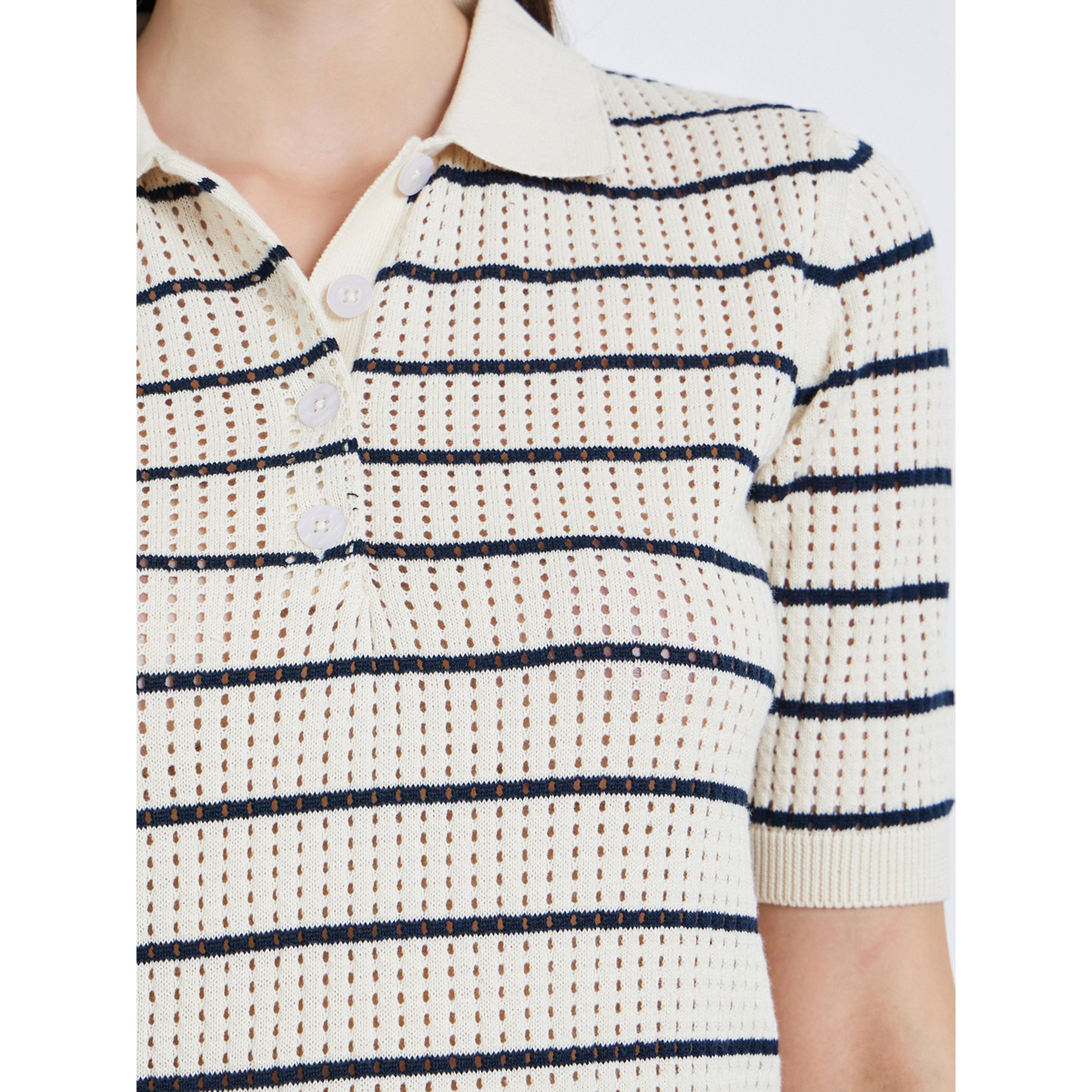 تيشيرت بولو قطن 100% محبوك ومخطط-women-clothing-tshirts-image-5