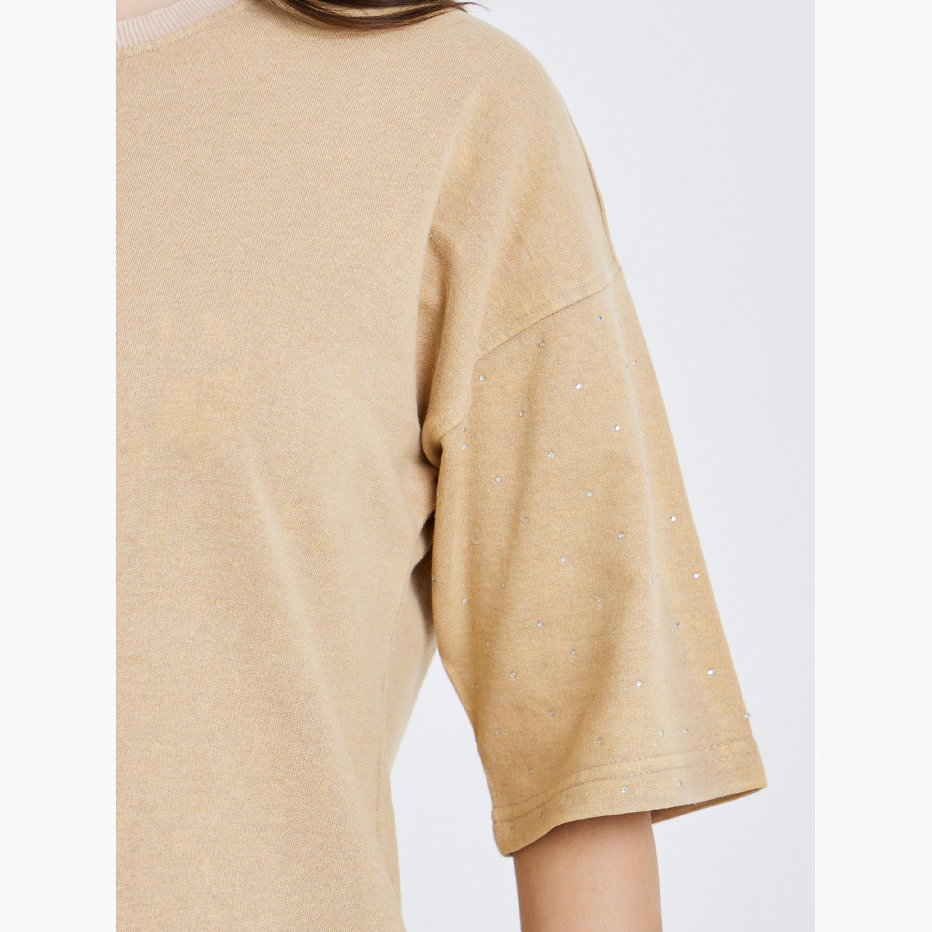 Styli Women Washed Studded Sleeve 100% Cotton T-Shirt-women-clothing-tshirts-image-3