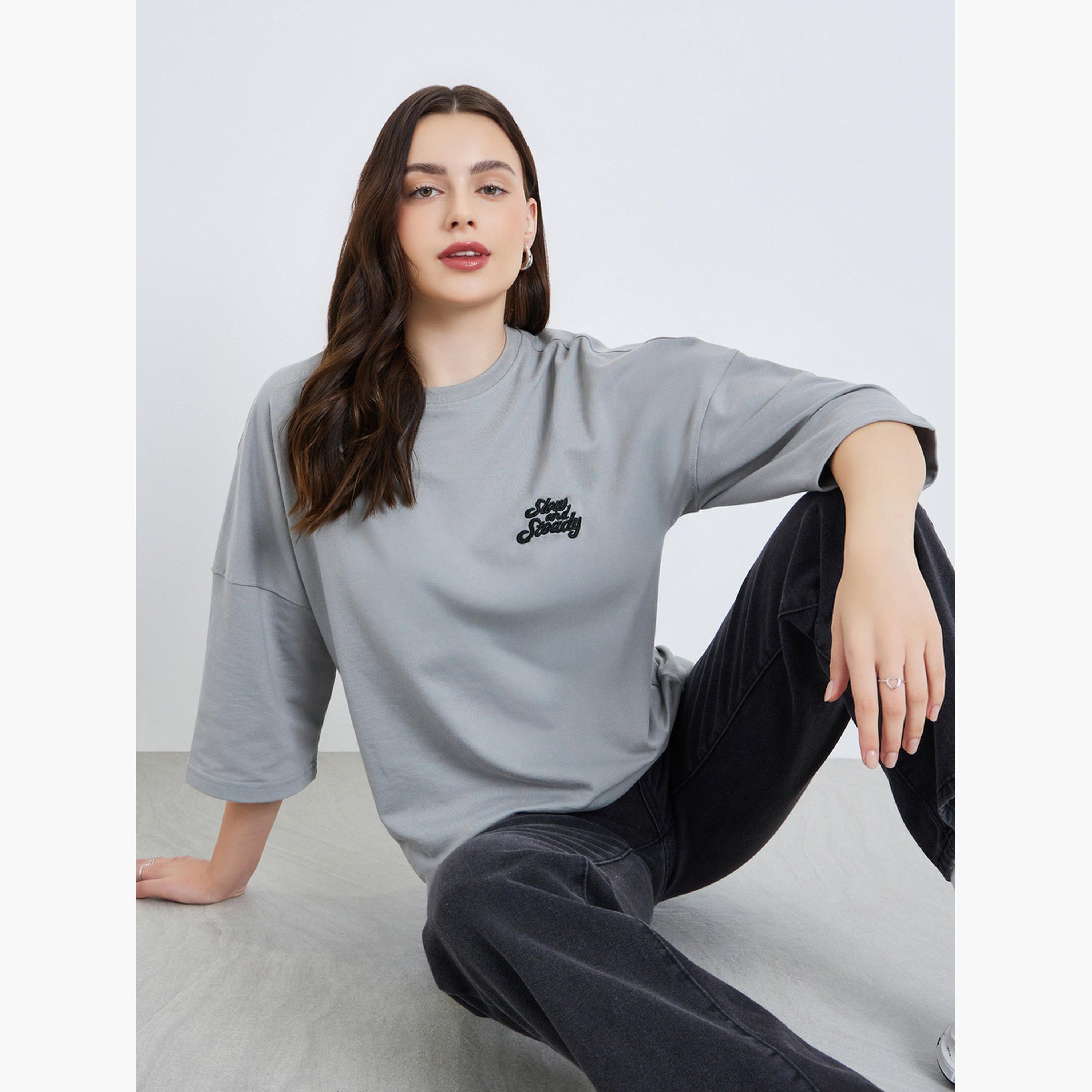 Styli Women Embroidered 100% Cotton Oversized T-Shirt-women-clothing-tshirts-image-2