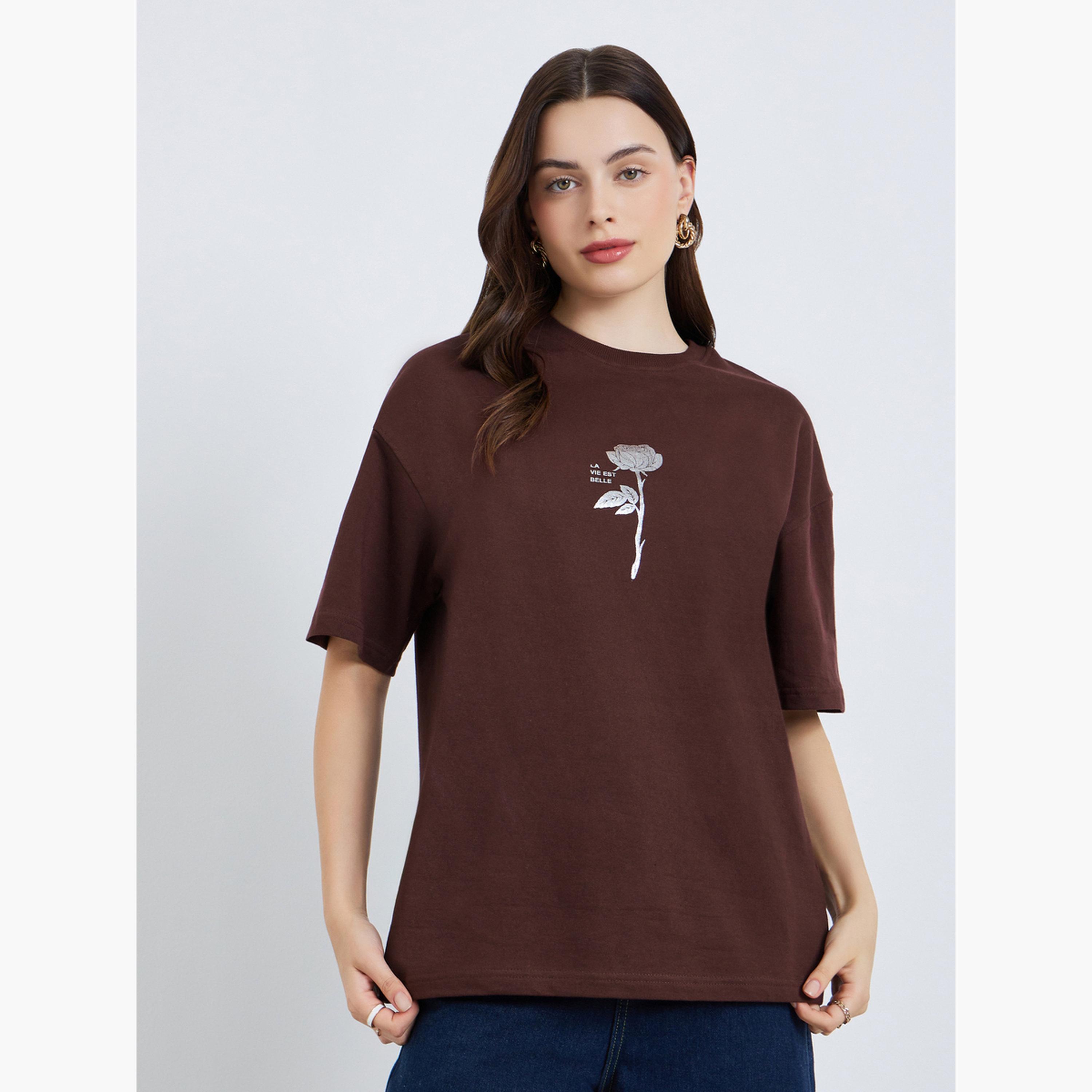 Styli Women Rose Foil Graphic 100% Cotton T-Shirt-women-clothing-tshirts-image-1