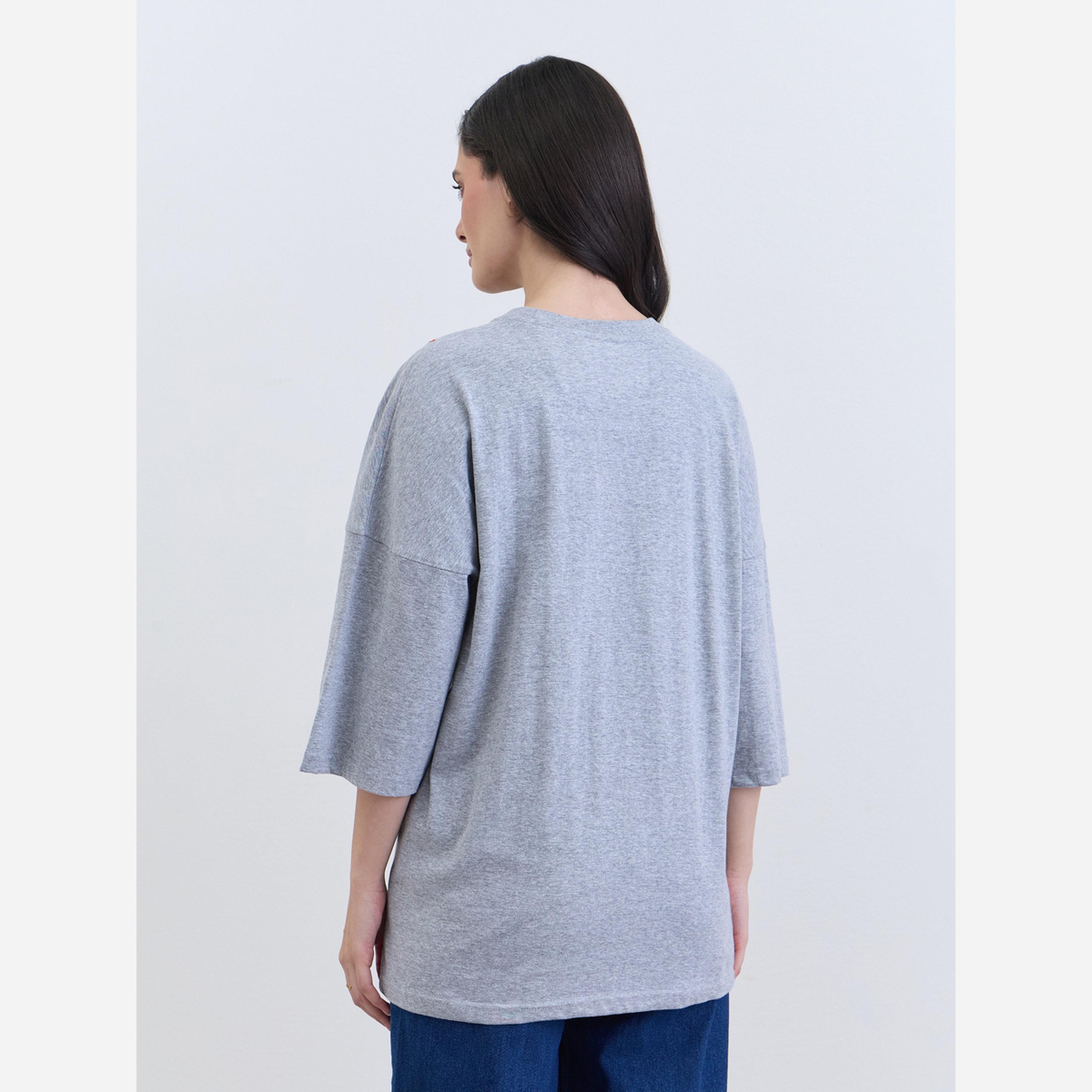 Styli Grey Floral Embroidered Oversized T-Shirt-women-clothing-tshirts-image-4