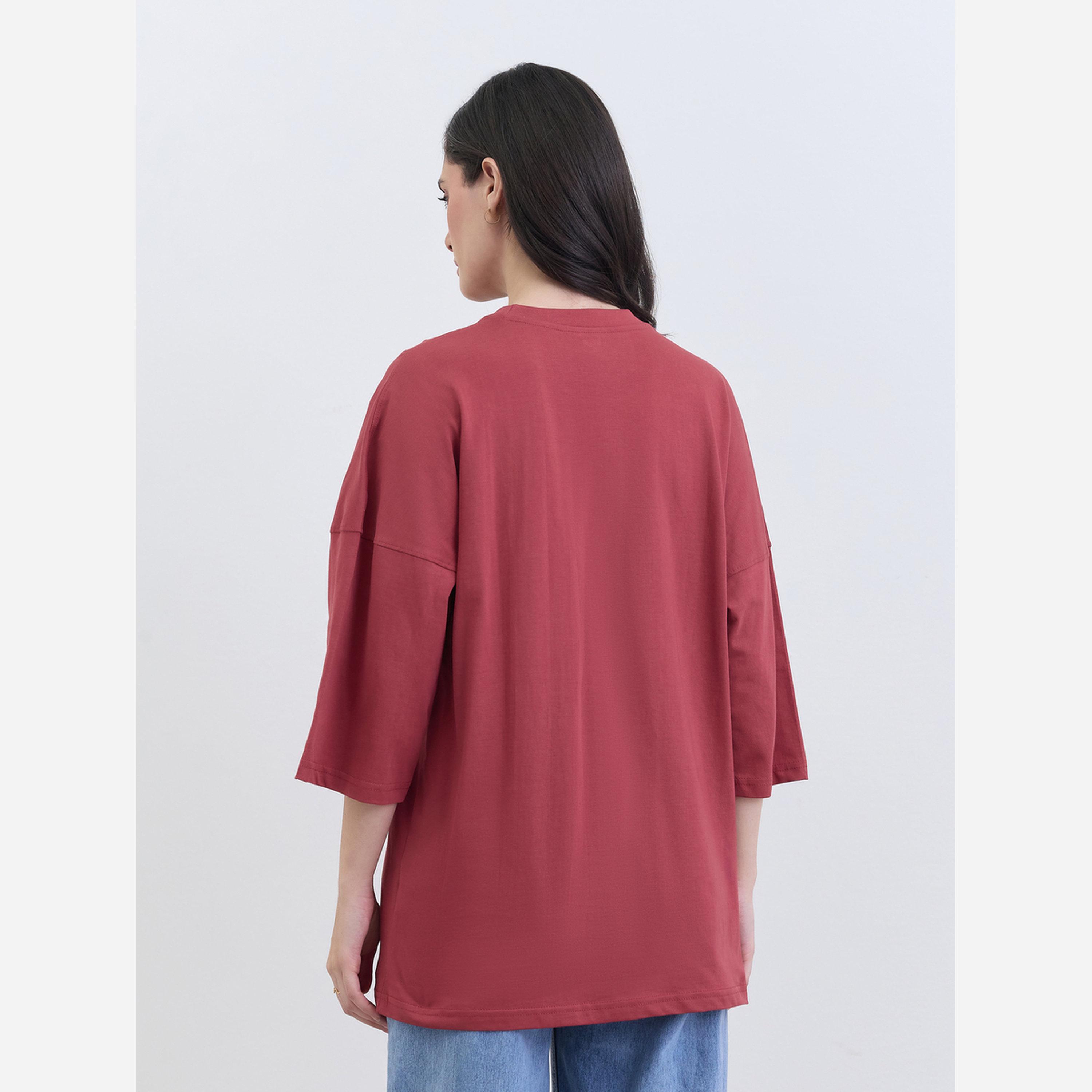 Styli Red Floral Embroidered Oversized T-Shirt-women-clothing-tshirts-image-5