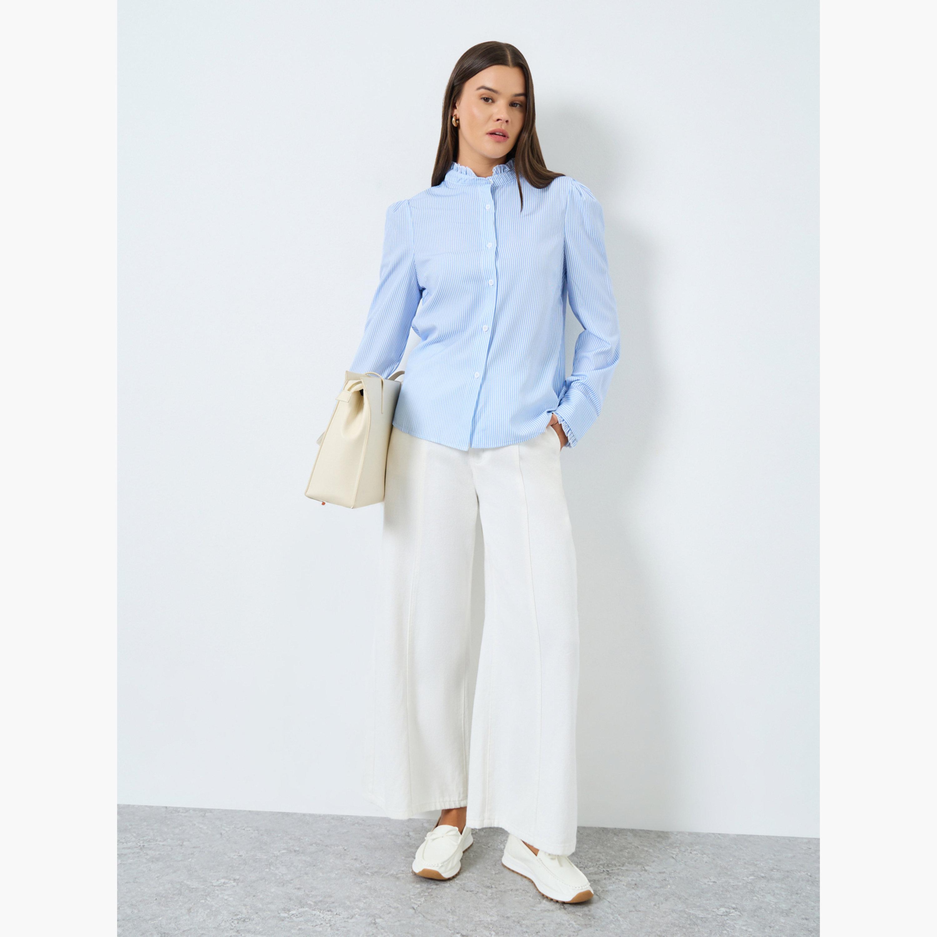 Take Two Blue Striped Ruffle Collar Shirt-women-clothing-shirtsandblouses-shirts-image-2