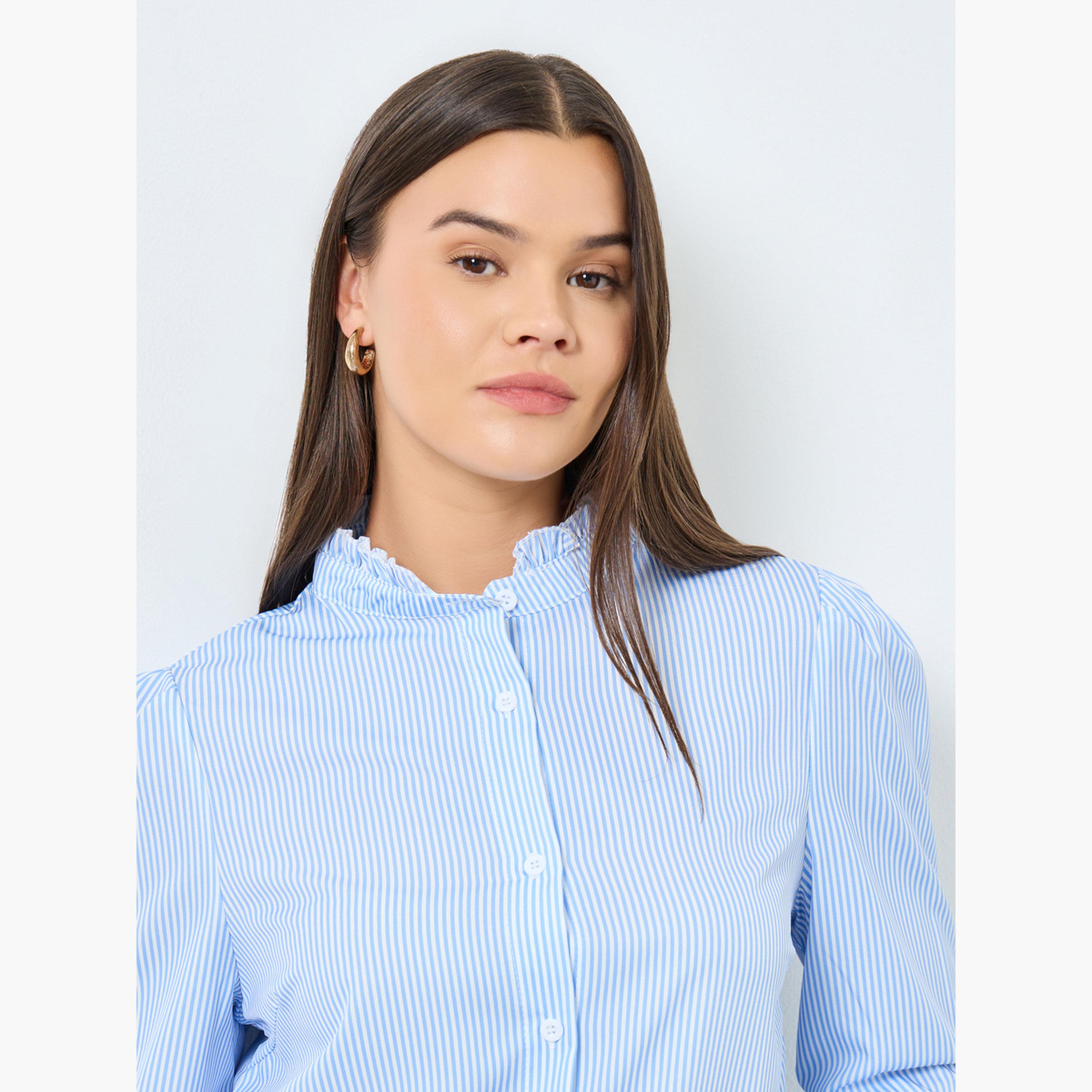 Take Two Blue Striped Ruffle Collar Shirt-women-clothing-shirtsandblouses-shirts-image-3