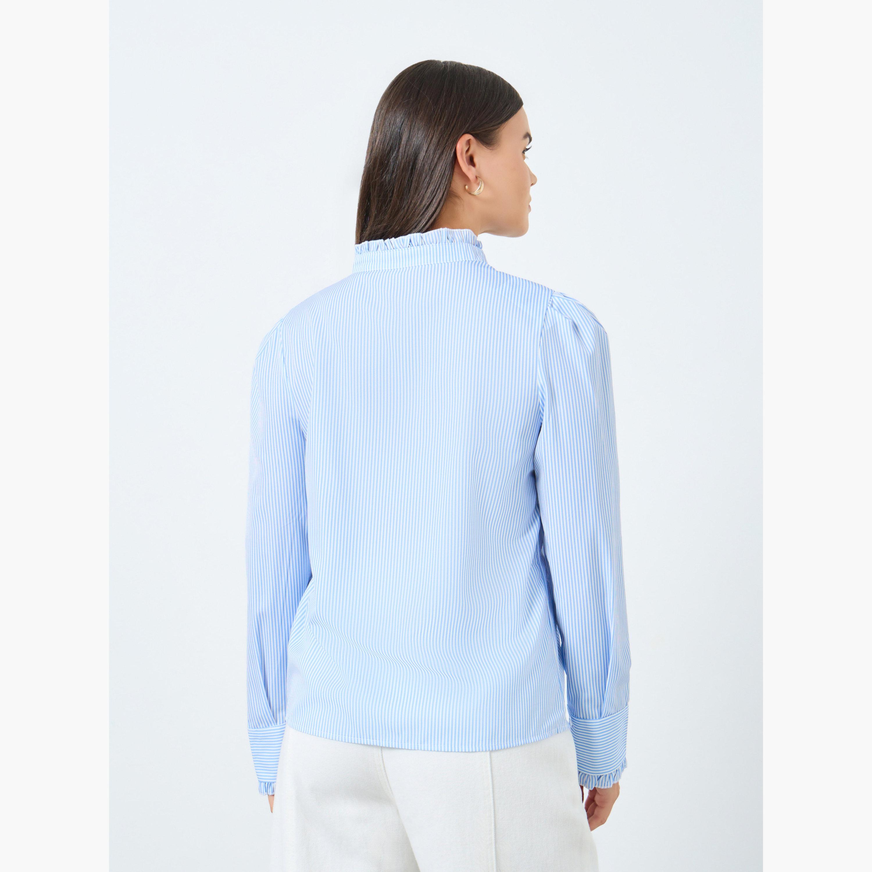 Take Two Blue Striped Ruffle Collar Shirt-women-clothing-shirtsandblouses-shirts-image-4