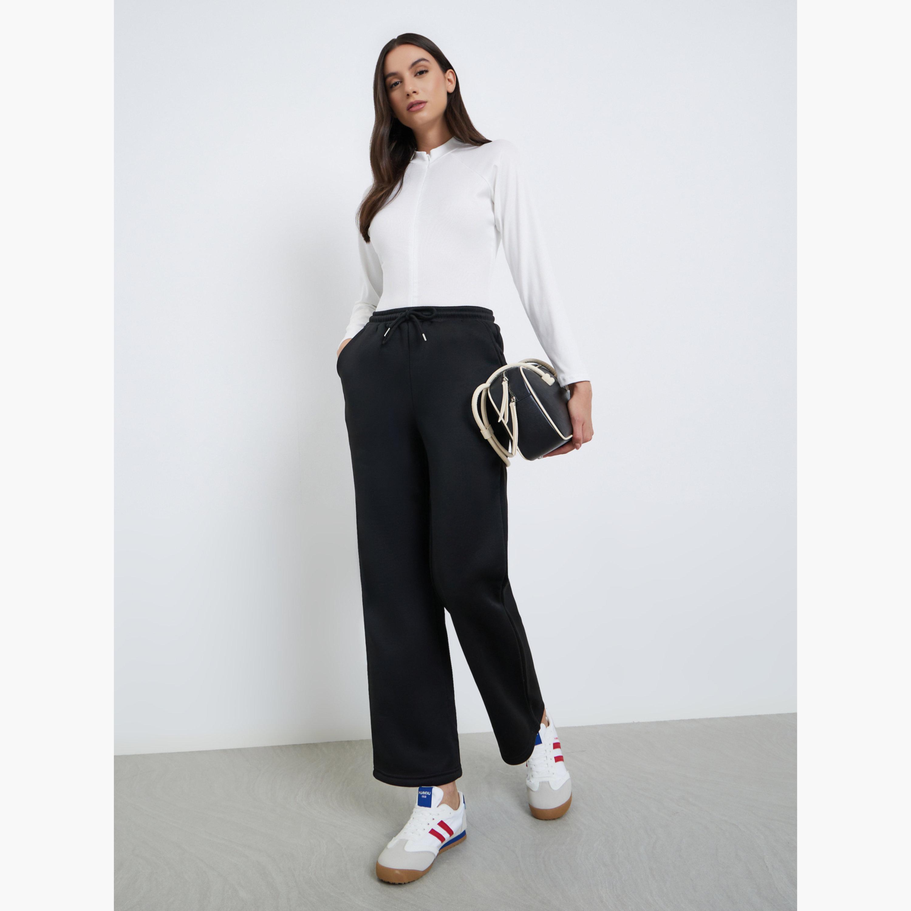 Take Two Women Black Straight Fit Solid Joggers-women-clothing-bottoms-joggers-image-2