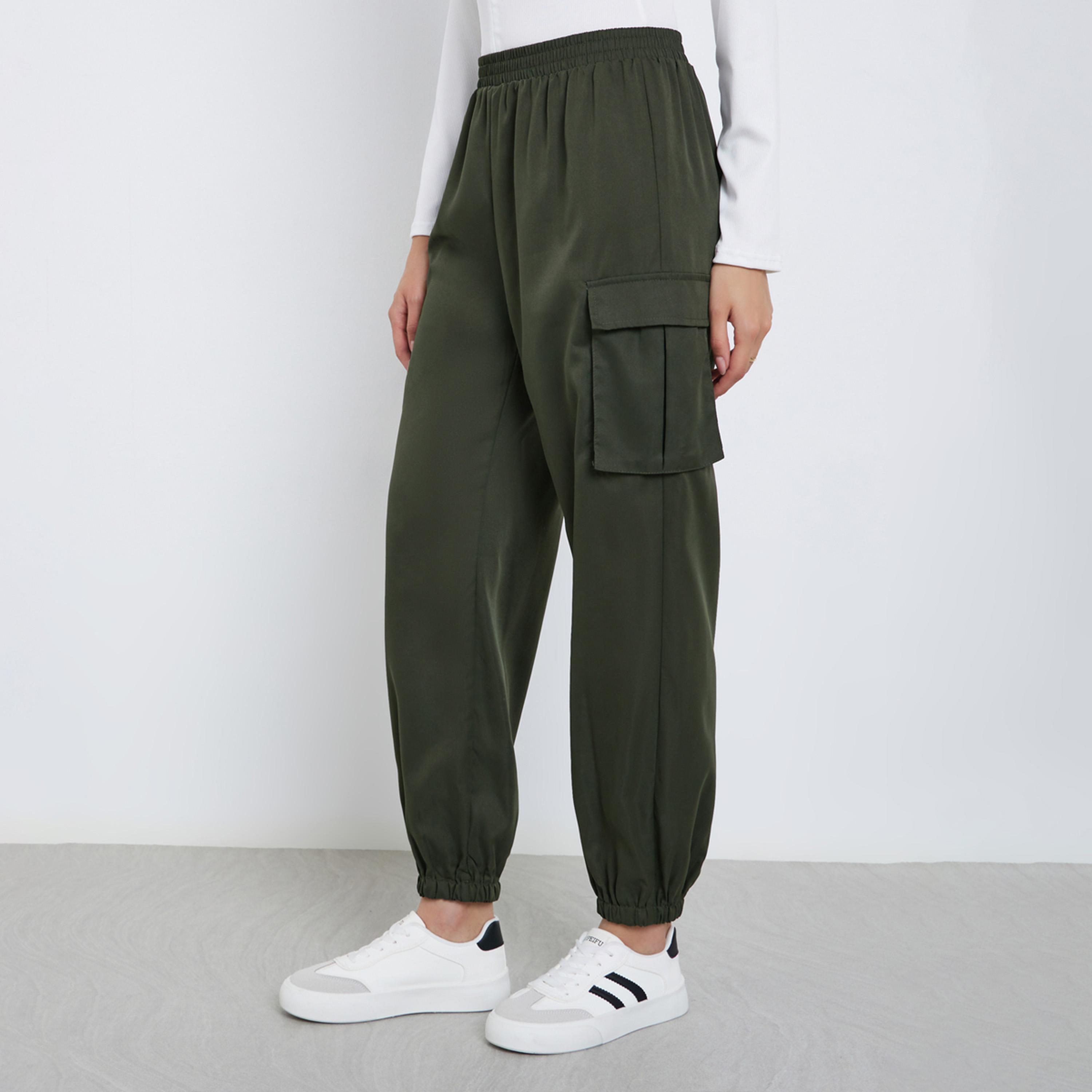 Take Two Women Dark Green Relaxed Fit Cargo Joggers-women-clothing-bottoms-joggers-image-1