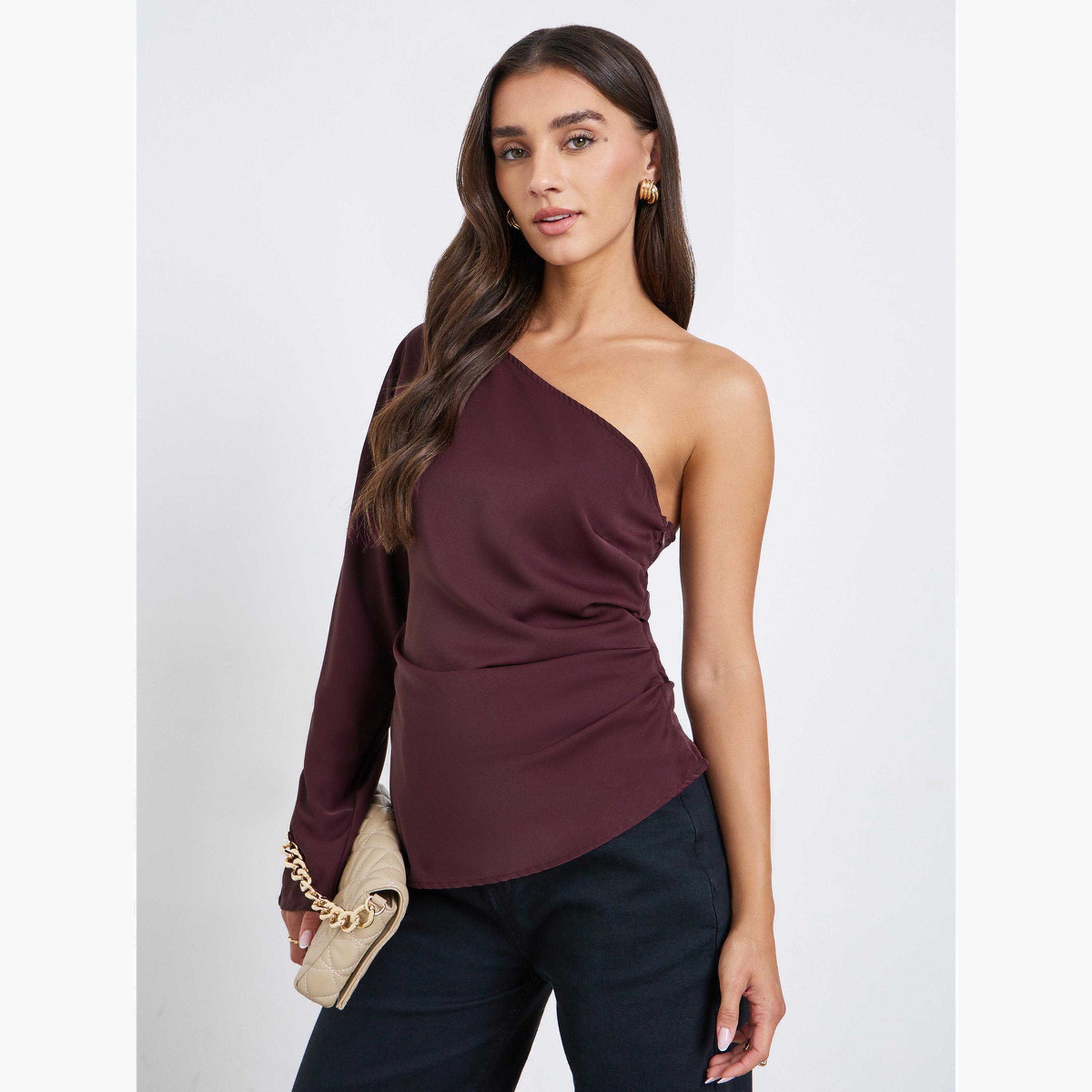 Styli Asymmetric One Sleeve Blouse with Draped Detail-women-clothing-shirtsandblouses-blouses-image-1