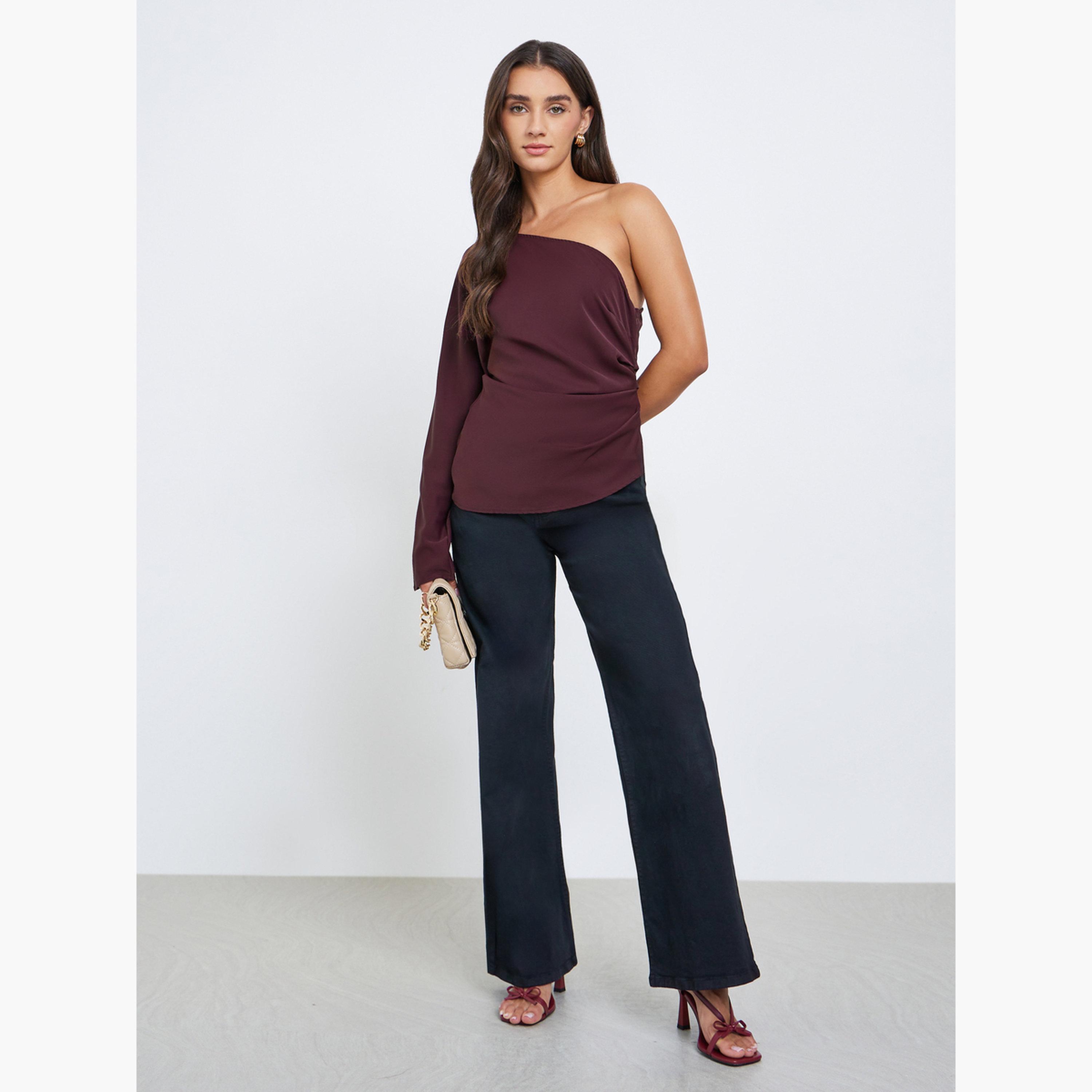 Styli Asymmetric One Sleeve Blouse with Draped Detail-women-clothing-shirtsandblouses-blouses-image-2