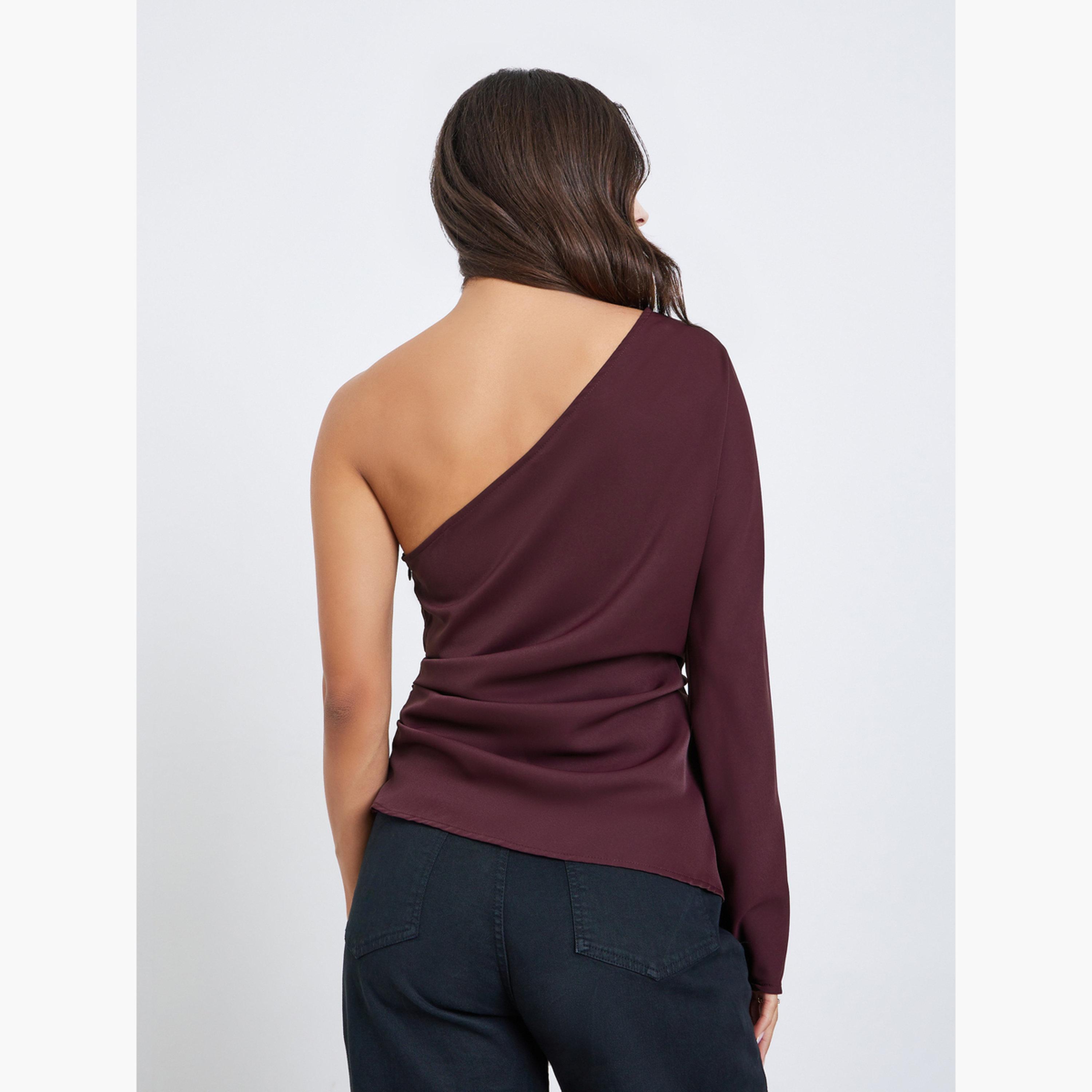 ستايلي - بلوزة بكتف واحد وطيات-women-clothing-shirtsandblouses-blouses-image-3