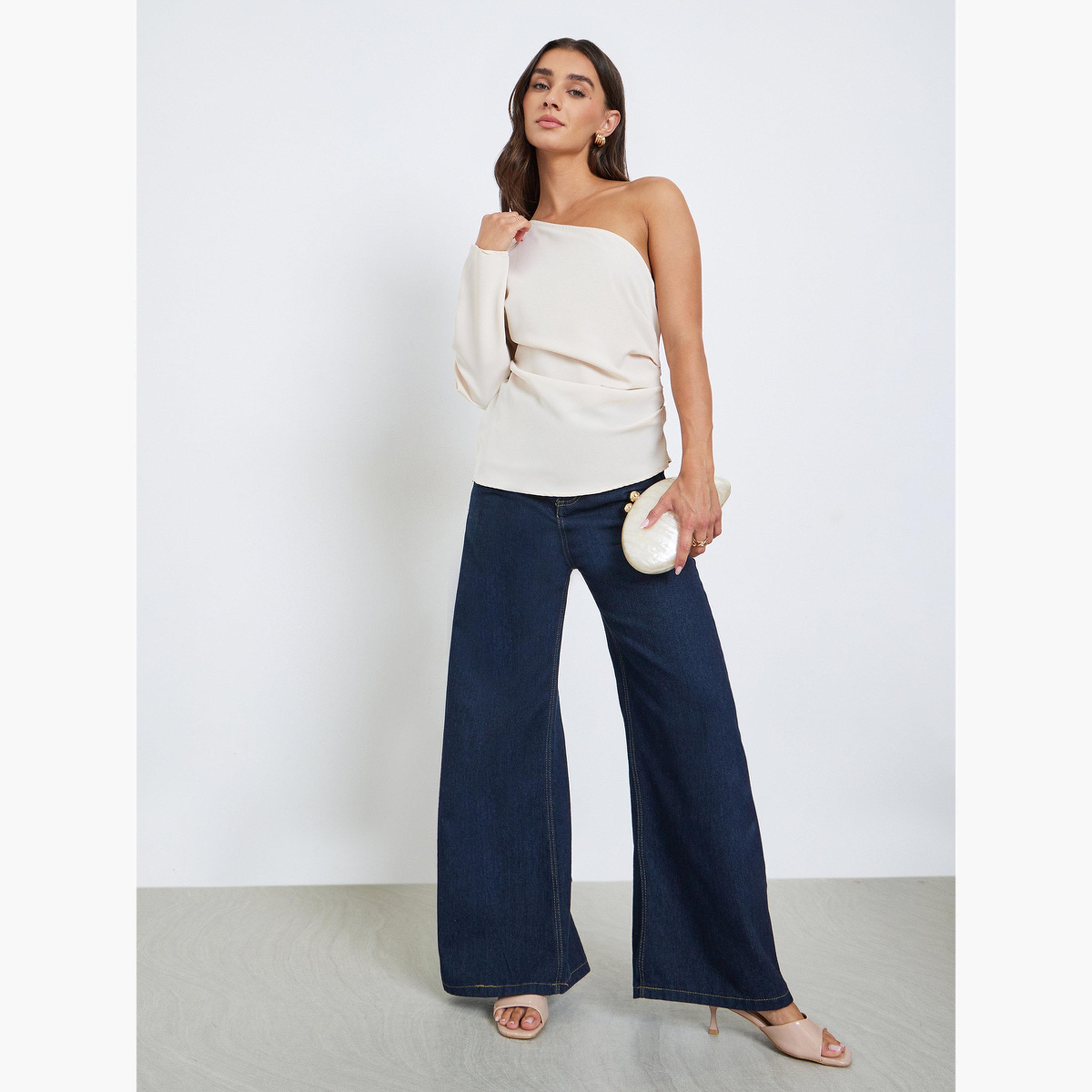ستايلي - بلوزة بكتف واحد وطيات-women-clothing-shirtsandblouses-blouses-image-2