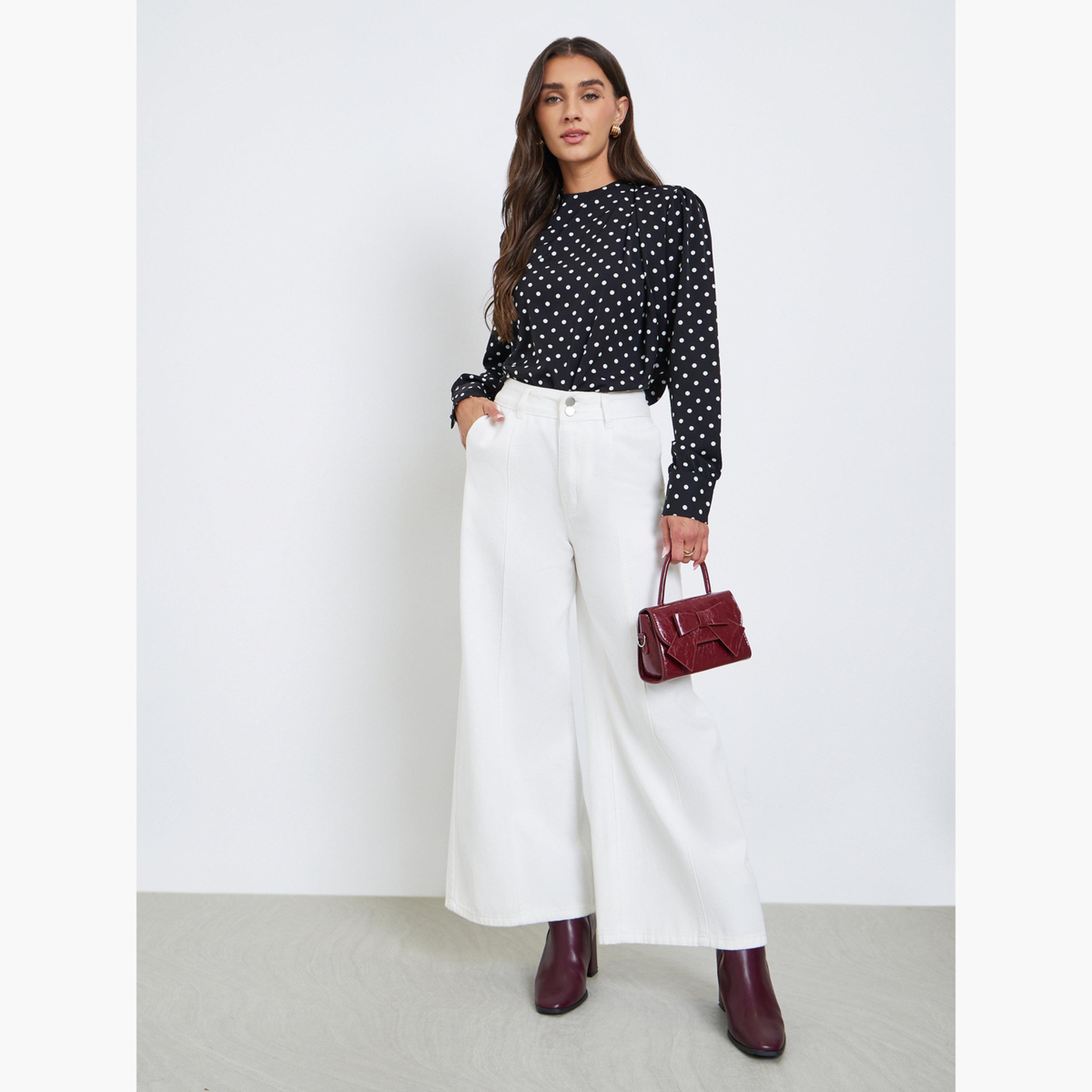 Styli Polka Dot Long Sleeve Pleated Blouse-women-clothing-shirtsandblouses-blouses-image-2