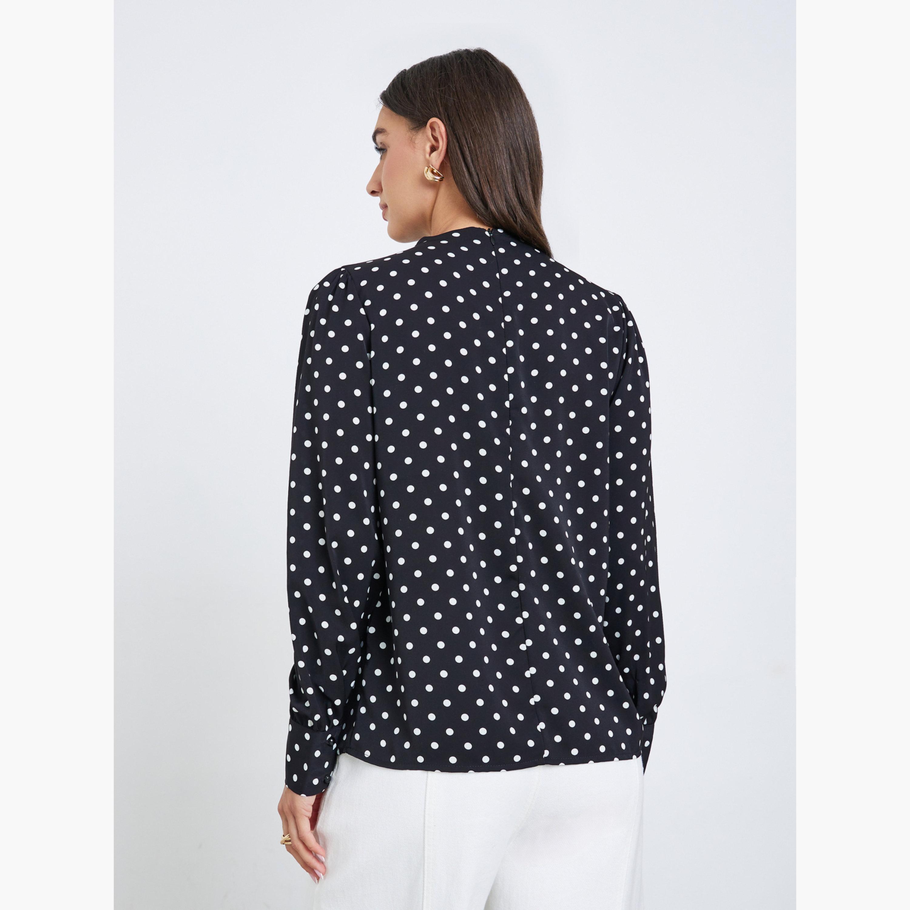 Styli Polka Dot Long Sleeve Pleated Blouse-women-clothing-shirtsandblouses-blouses-image-4