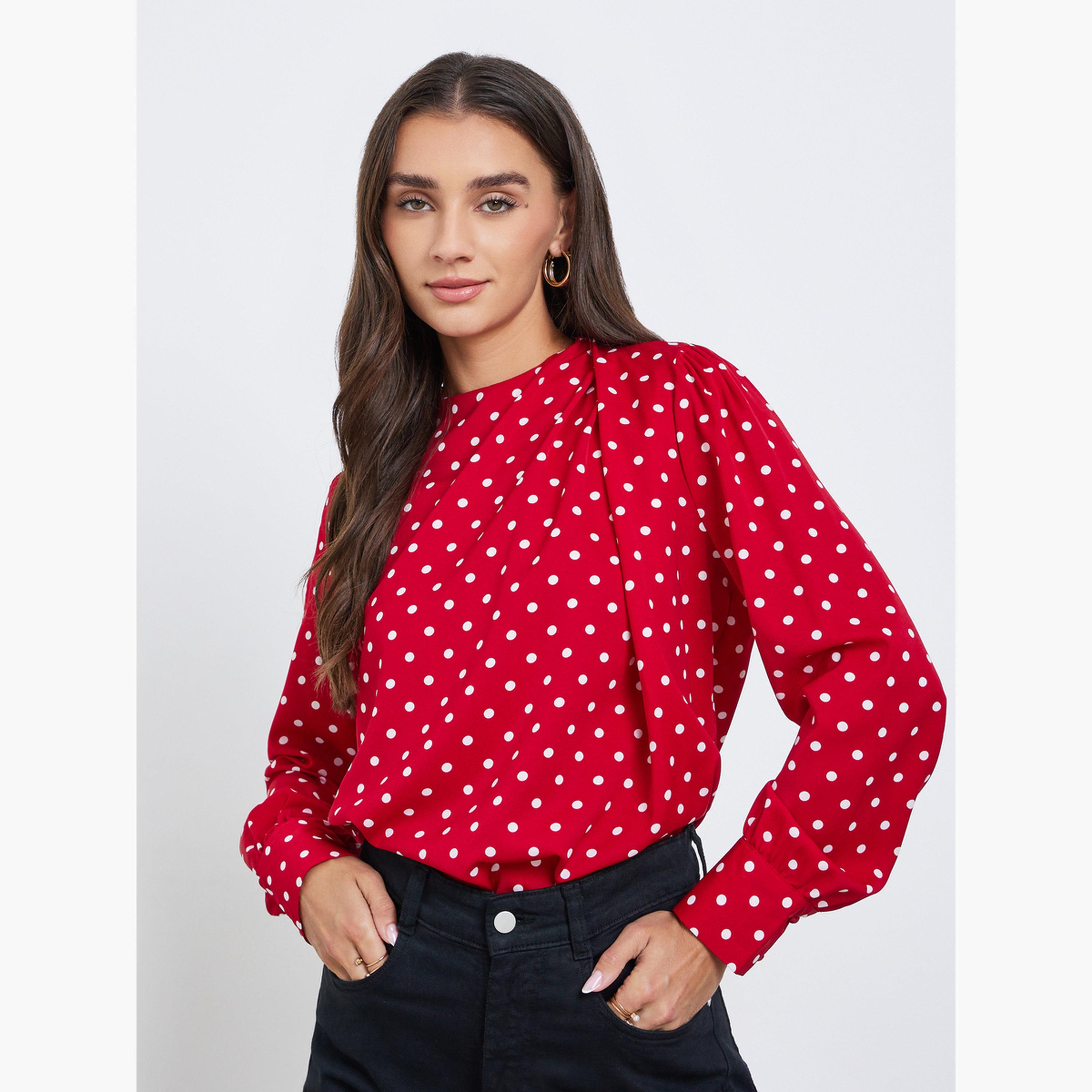 ستايلي - بلوزة منقطة بأكمام طويلة-women-clothing-shirtsandblouses-blouses-image-1