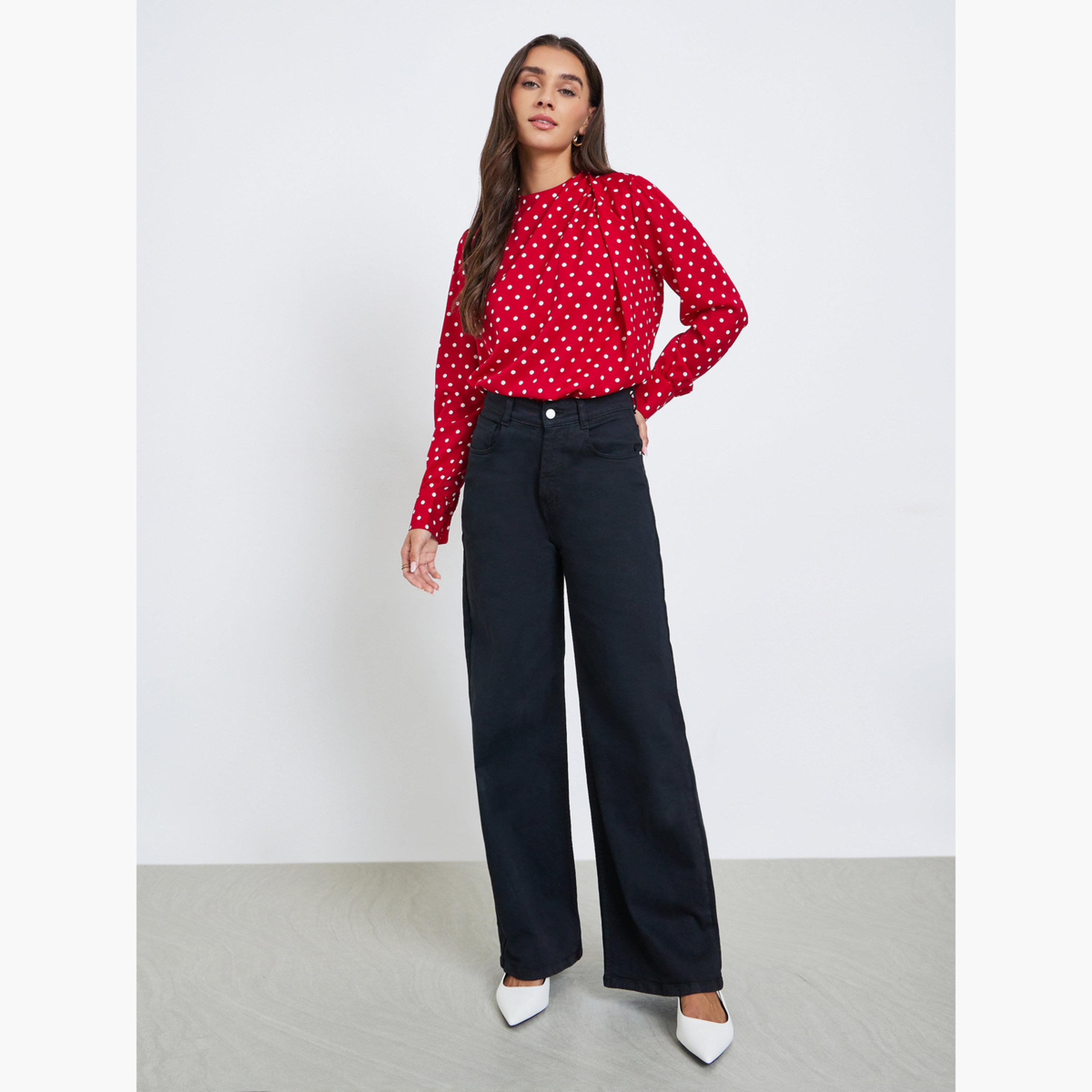 Styli Polka Dot Long Sleeve Pleated Blouse-women-clothing-shirtsandblouses-blouses-image-2