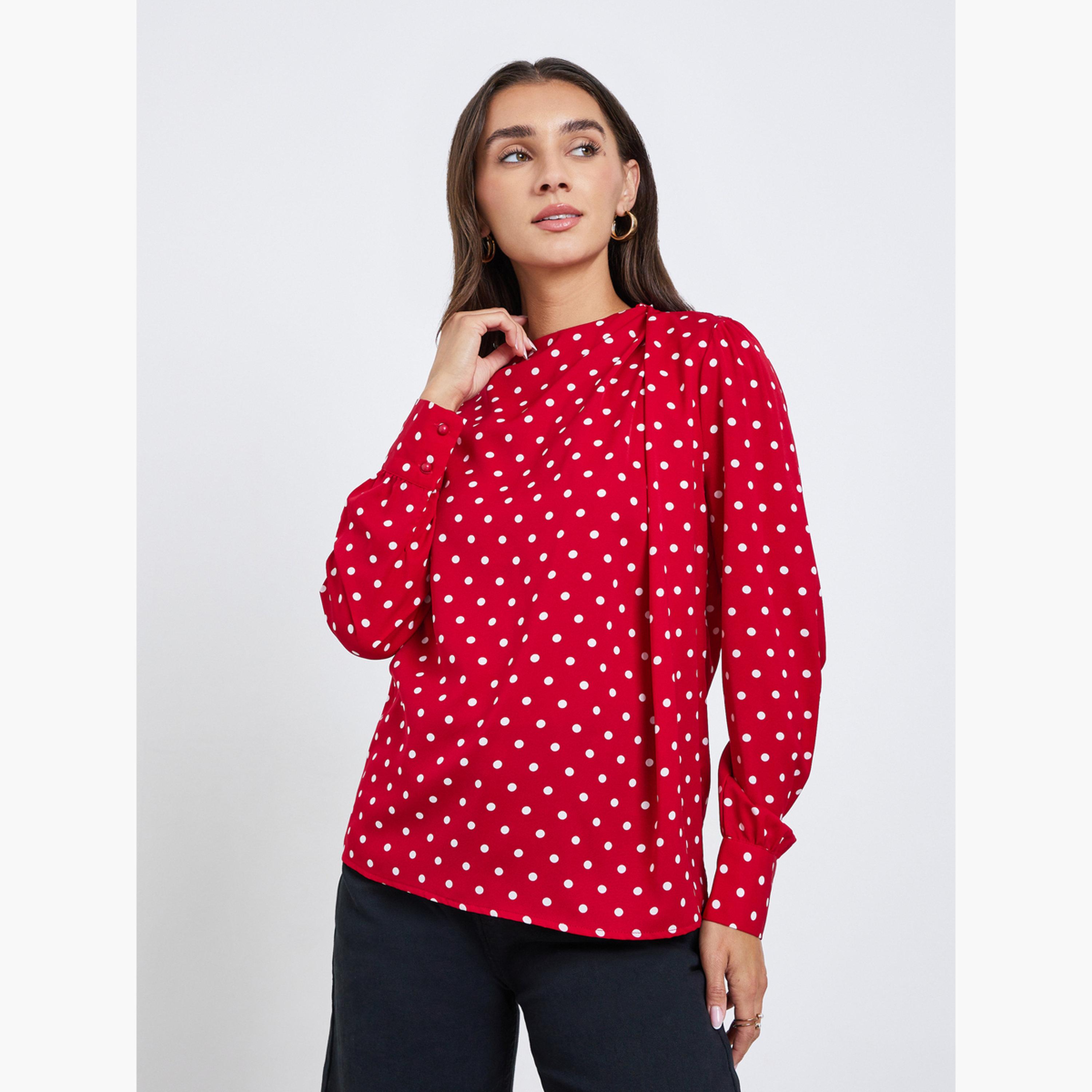 ستايلي - بلوزة منقطة بأكمام طويلة-women-clothing-shirtsandblouses-blouses-image-3