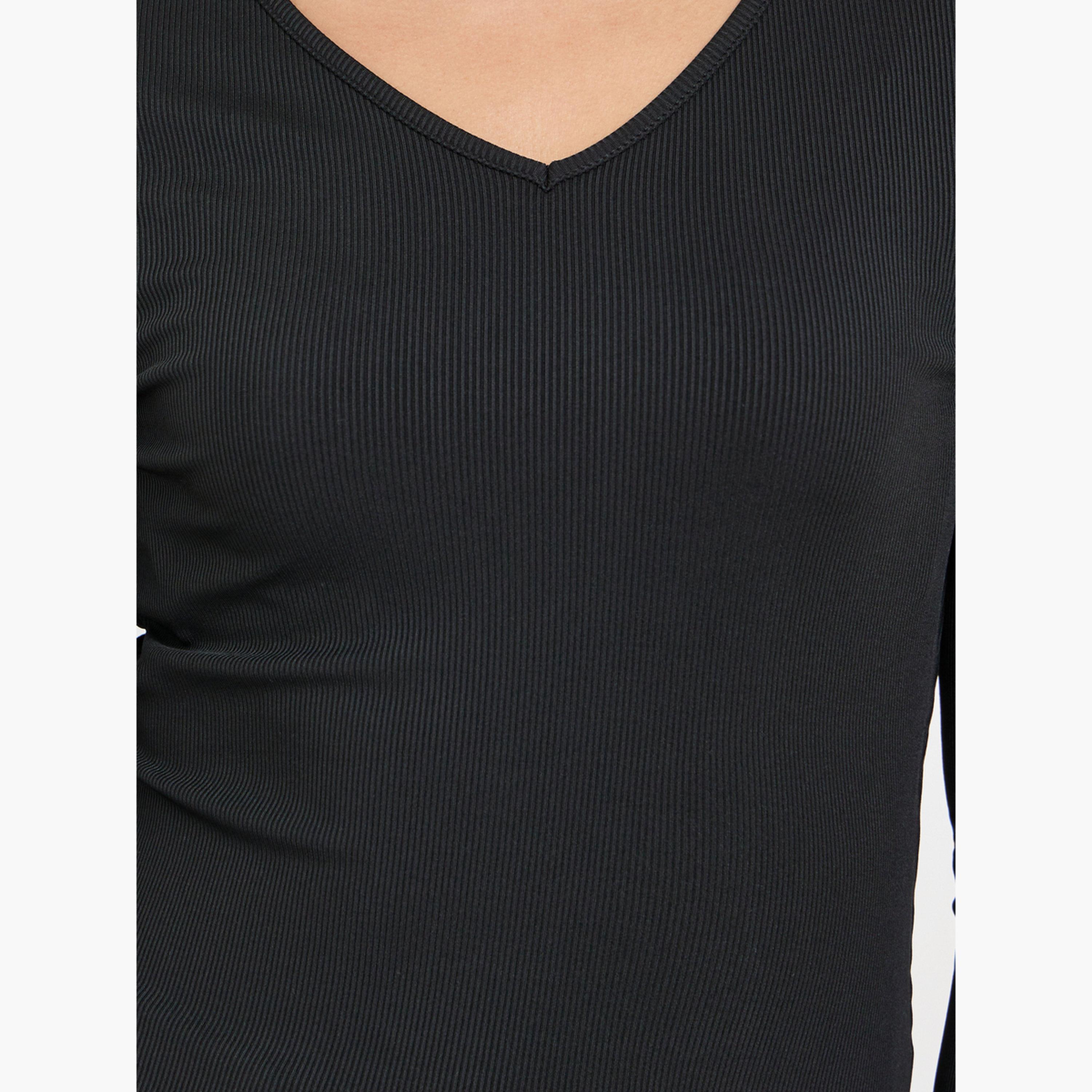 ستايلي - بلوزة محبوكة بأكمام طويلة باللون الأسود للنساء-women-clothing-tshirts-image-4
