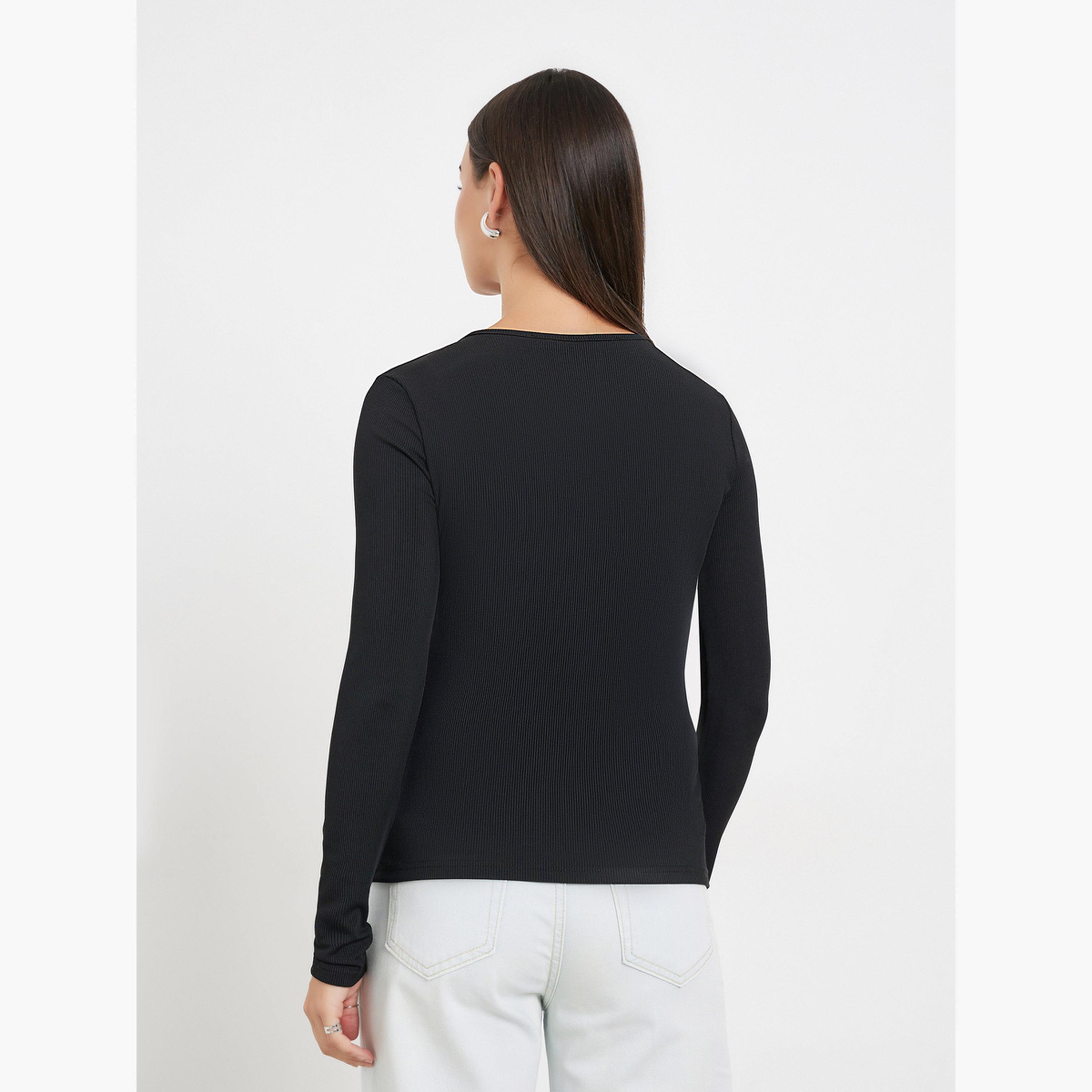 ستايلي - بلوزة محبوكة بأكمام طويلة باللون الأسود للنساء-women-clothing-tshirts-image-5